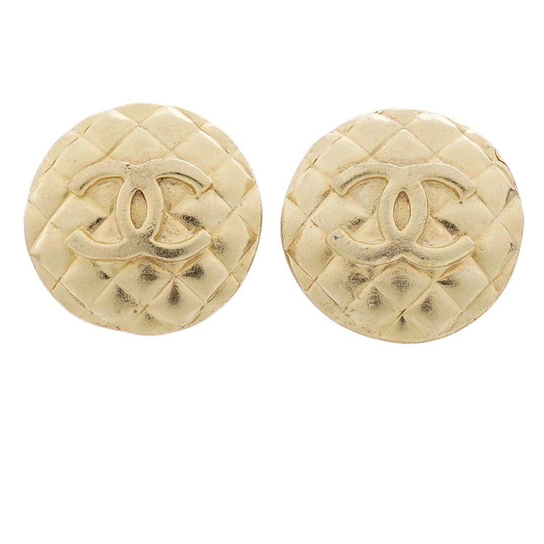 Chanel Gold Tone Quilted CC Clip-On Earrings (1 of 6)