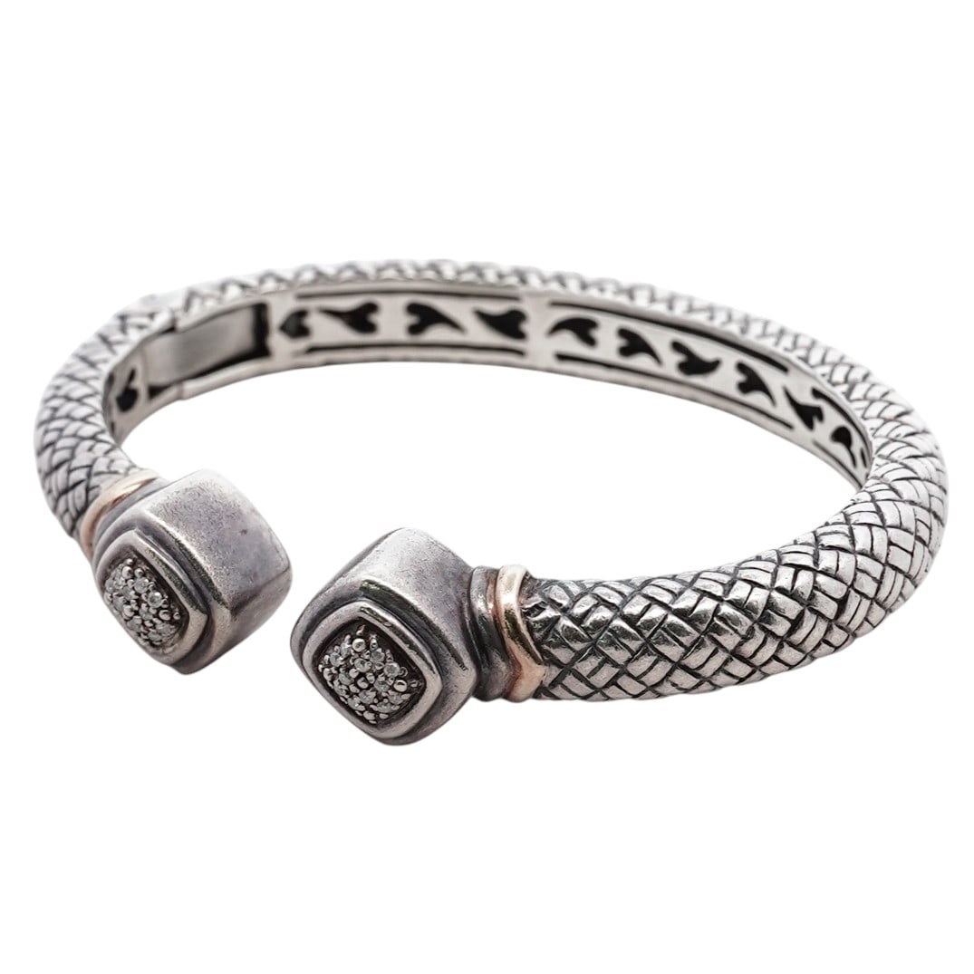 Sterling Silver 14k Gold & Diamond Cable Cuff Bracelet (1 of 6)