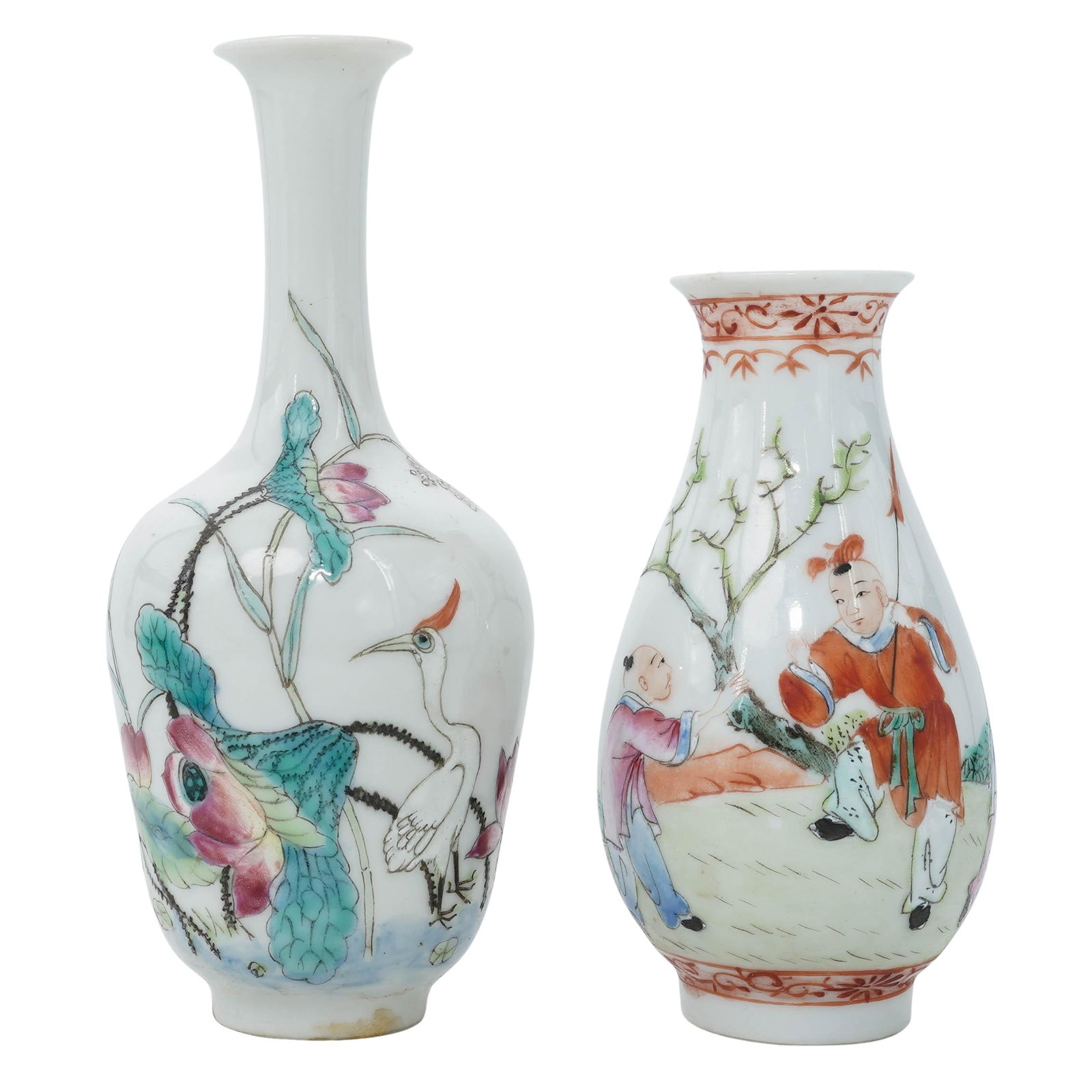 (2 pc) Antique Chinese Republic Period Famille Rose Porcelain Vases (1 of 7)