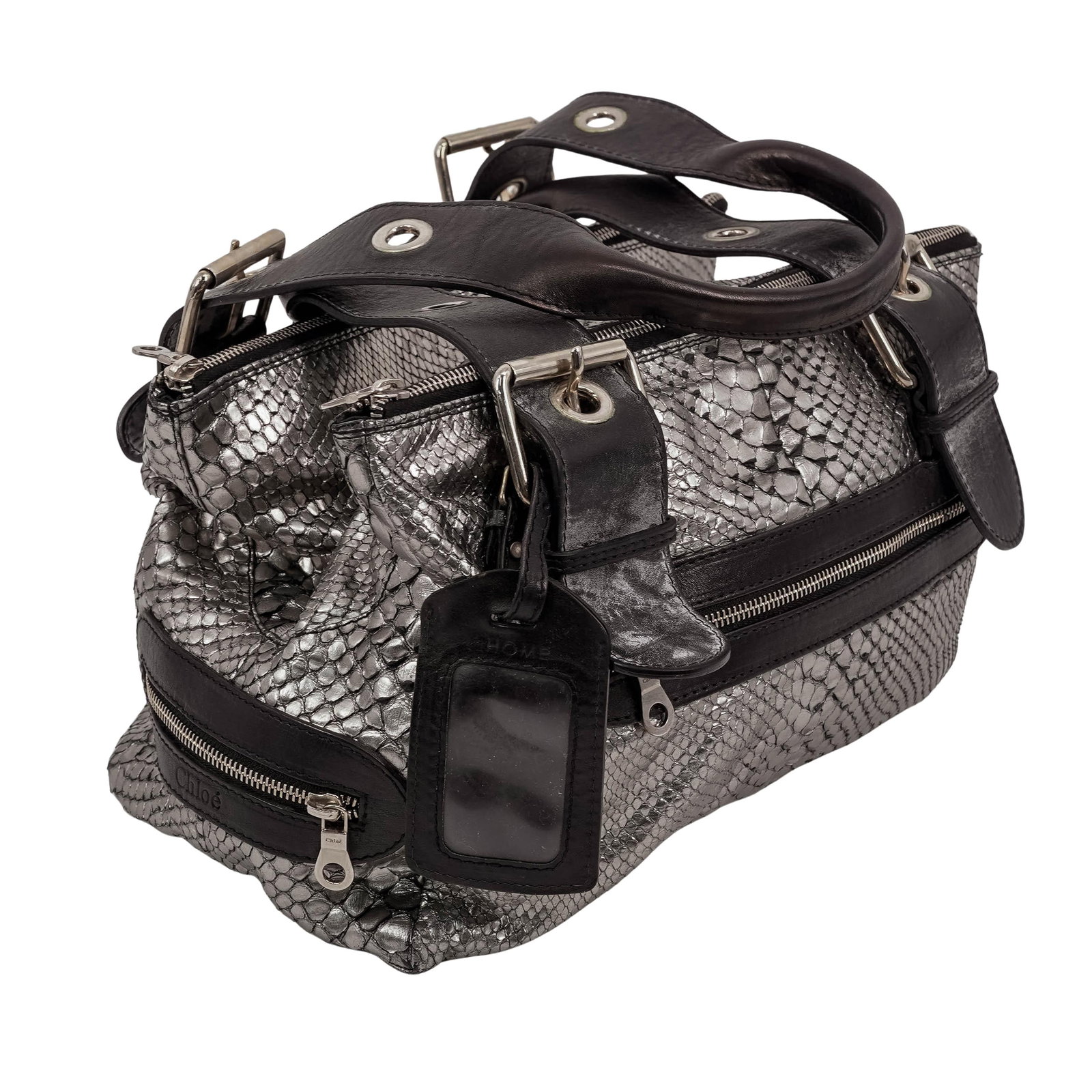 Chloe Silver Python Leather Buckle Handbag - 2