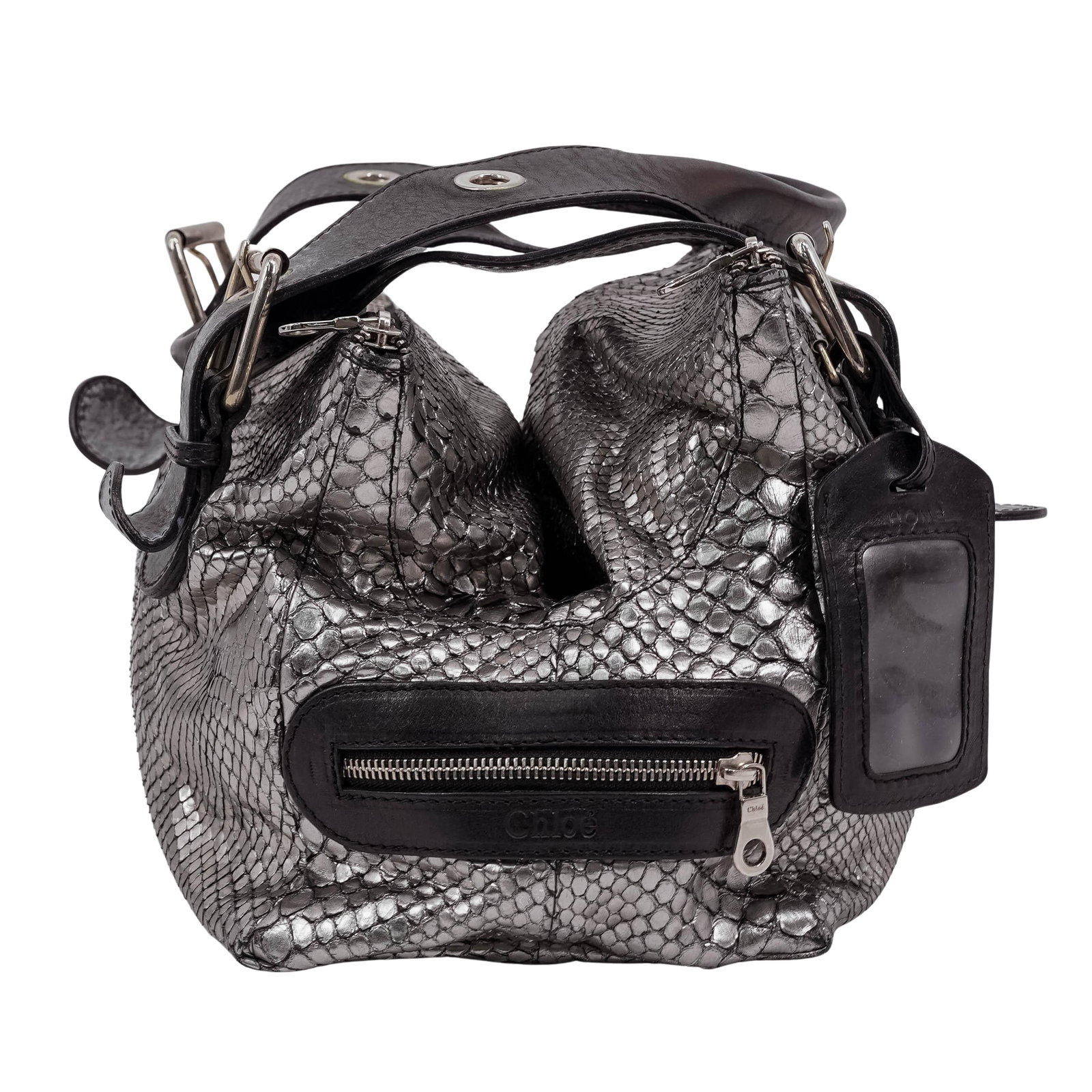 Chloe Silver Python Leather Buckle Handbag - 3