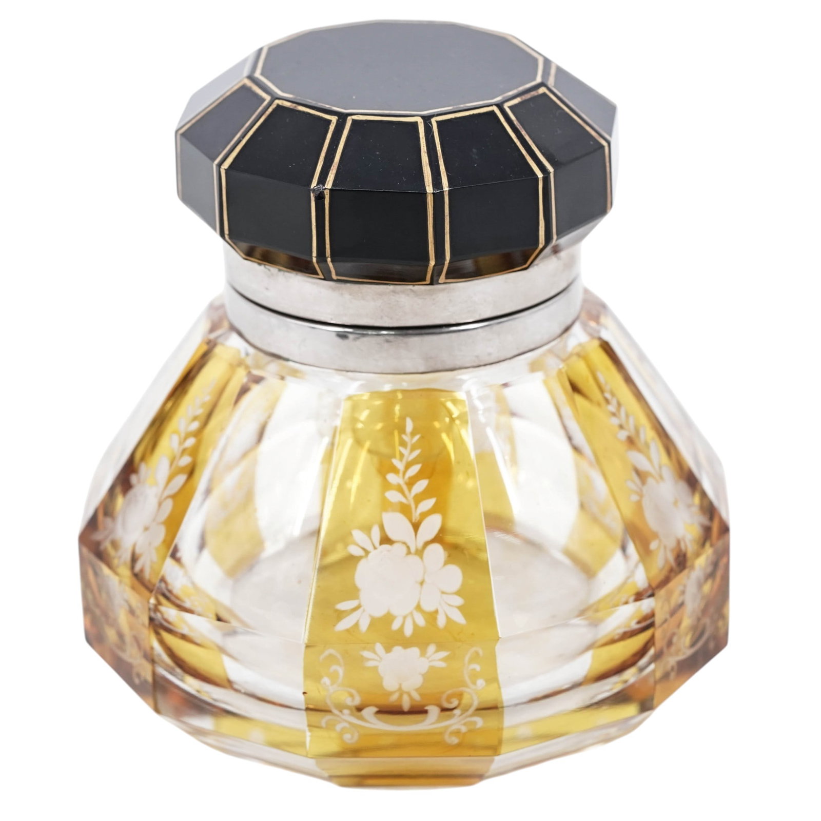 Art Deco Moser Amber to Clear Etched Floral Crystal Inkwell (1 of 9)