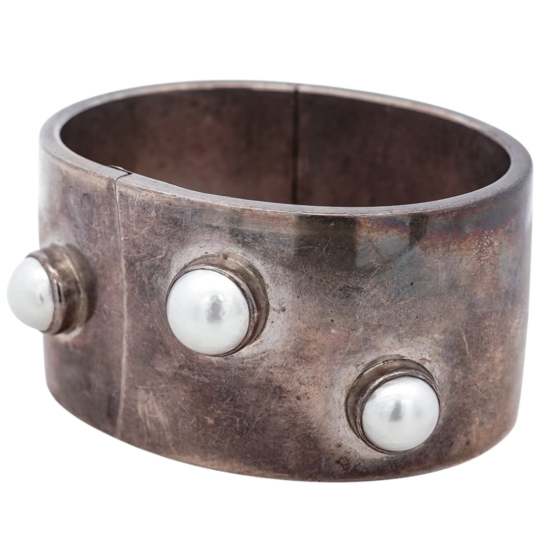 Vintage Casdar Sterling Silver & Pearl Hinged Bangle (1 of 7)