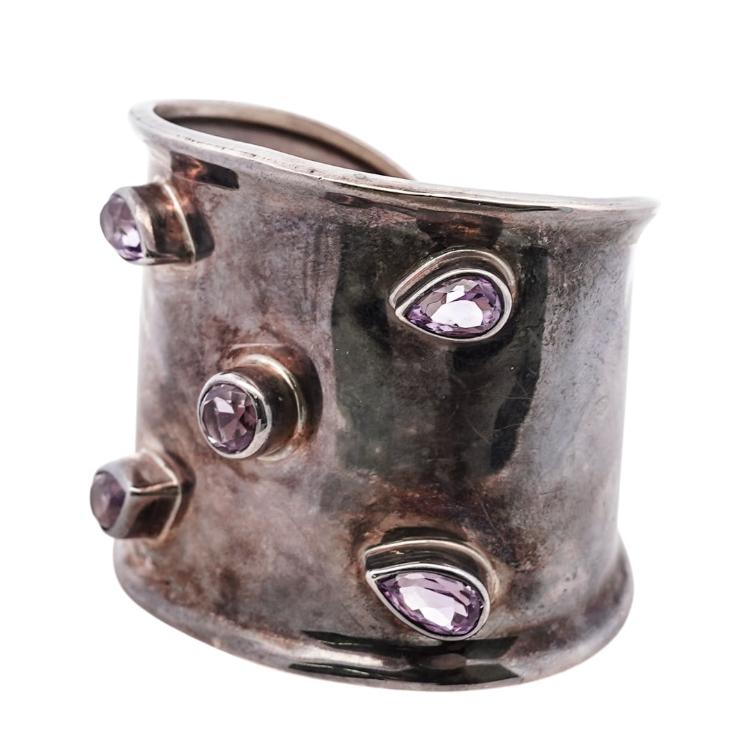 Mexican Sterling Silver & Amethyst Cuff Bracelet (1 of 6)