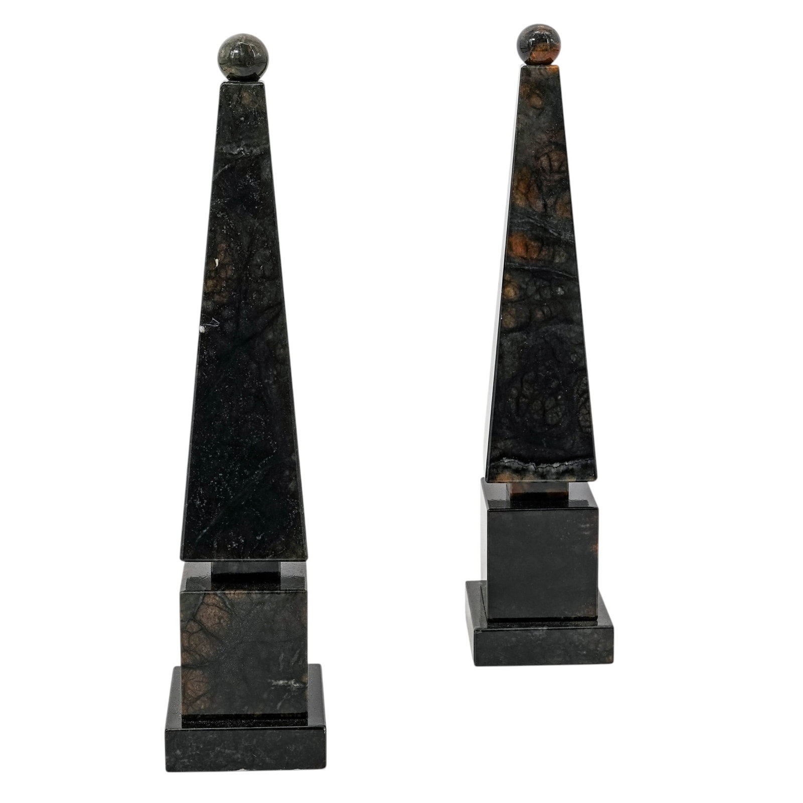 Pair of Large Alabaster Obelisk Sculptures.: Pair of Large Alabaster Obelisk Sculptures.20th century, ItalianThese large hand-carved from genuine alabaster obelisk sculptures feature a traditional tall, slender, tapering design that terminates i