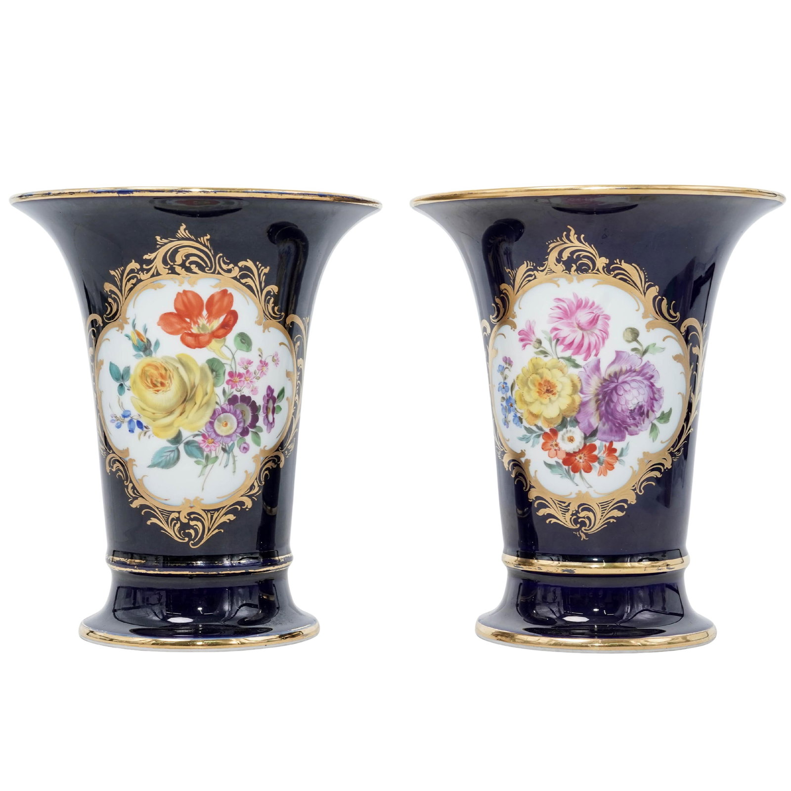 Pair of Meissen Cobalt Blue Porcelain Trumpet Vases (1 of 6)