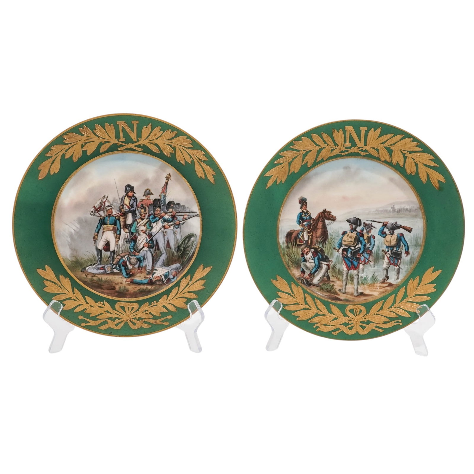 Pair of Antique Sevres Hand-painted Napoleonic Scene Plates (1 of 7)
