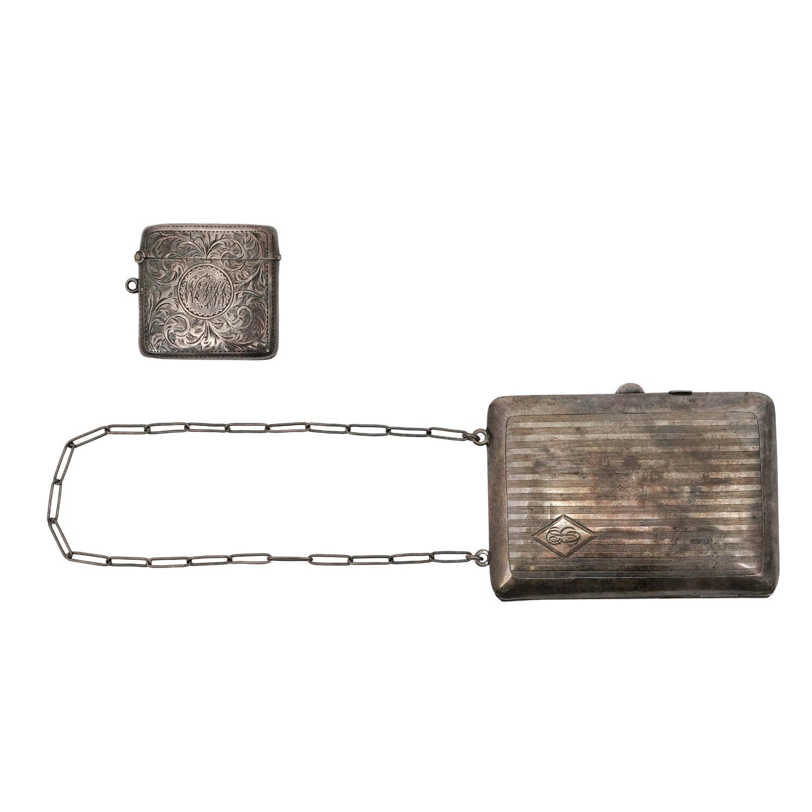 (2 pc) Antique Sterling Match Safe & Compact Purse (1 of 9)