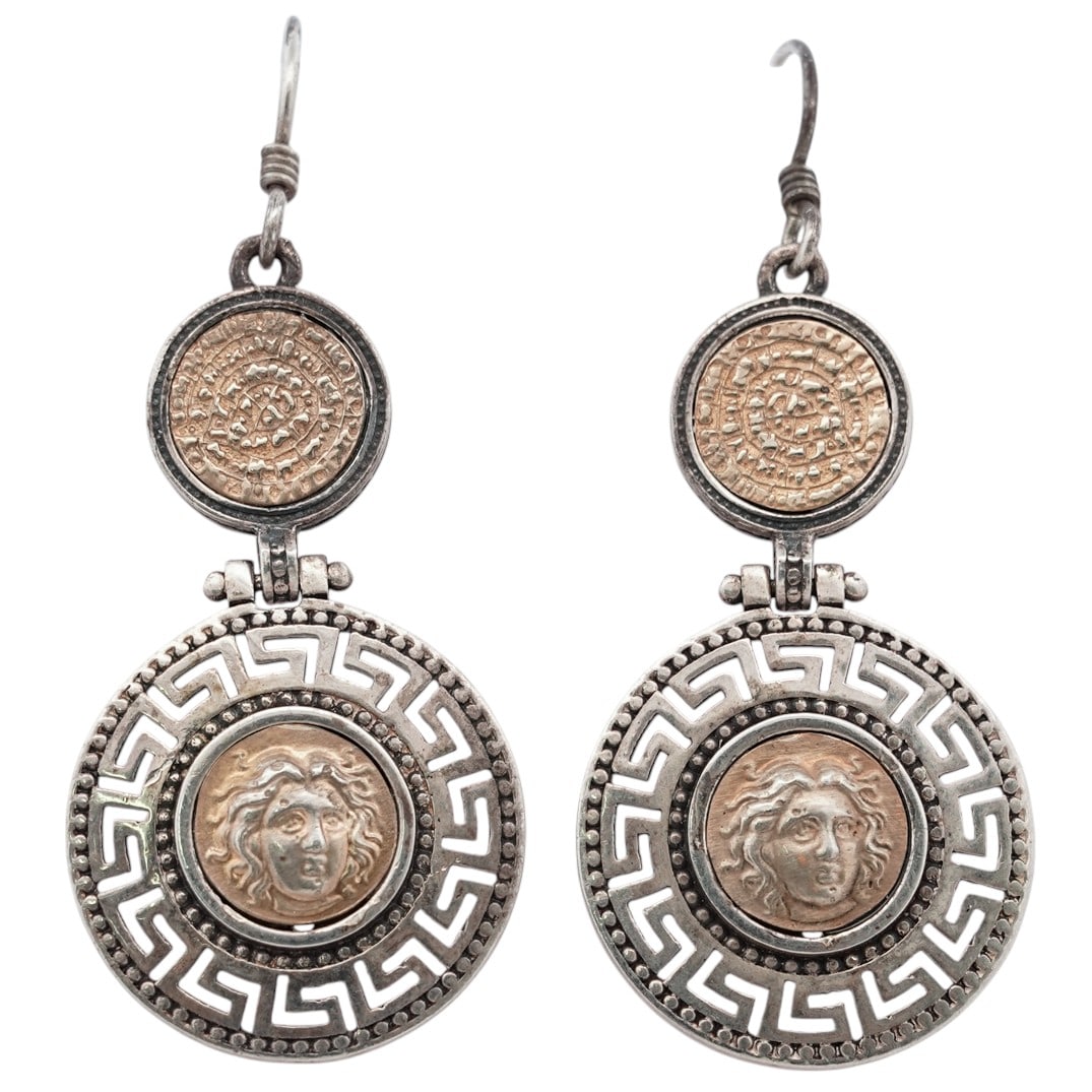 Sterling Silver & Gilt Medusa Motif Drop Earrings (1 of 4)