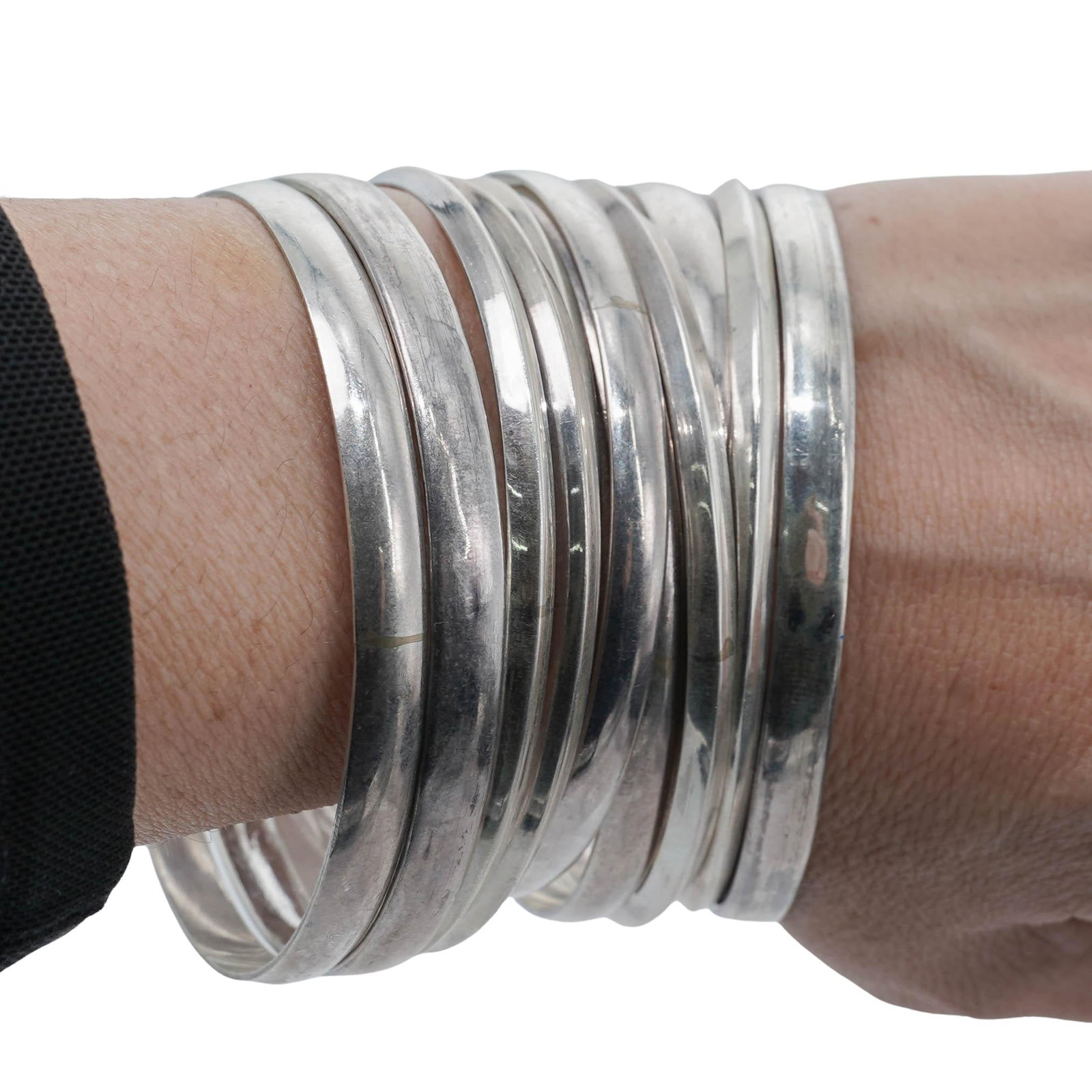 (12 pcs) Mexican Sterling Silver Bangles (1 of 6)