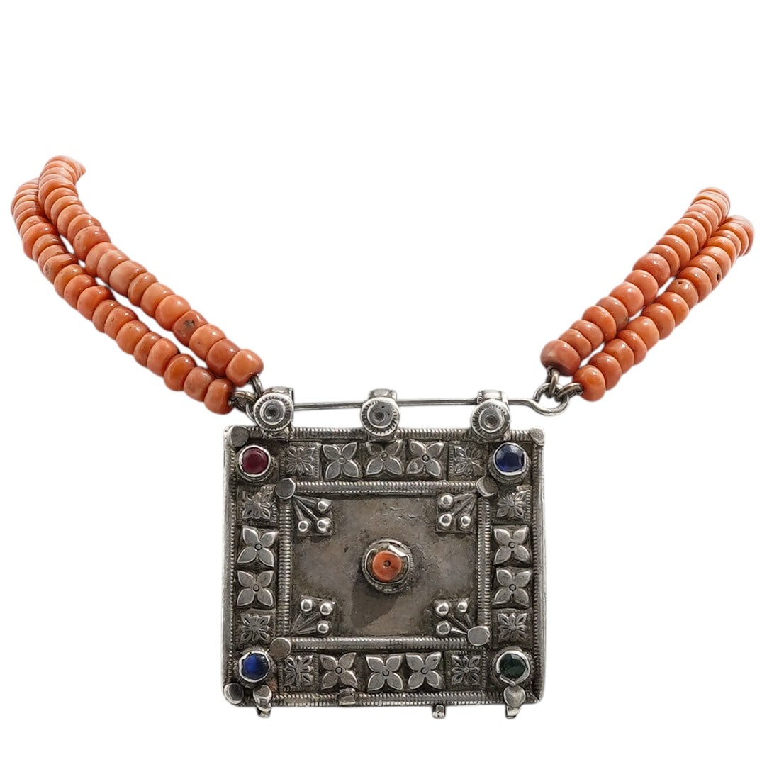 Bedouin Coral Bead Necklace with Silver Pendant (1 of 5)
