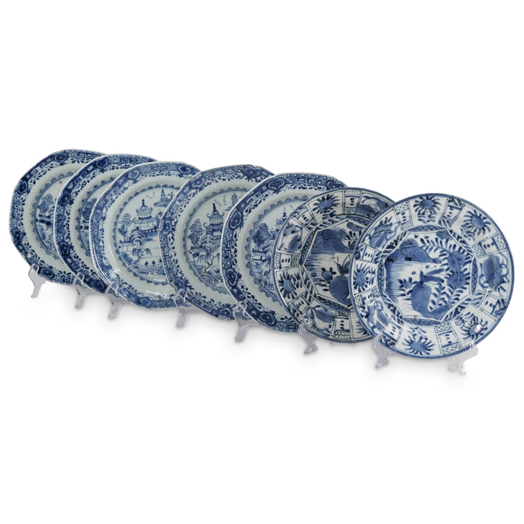 (7 pc) Antique Chinese Blue and White Plates (1 of 5)