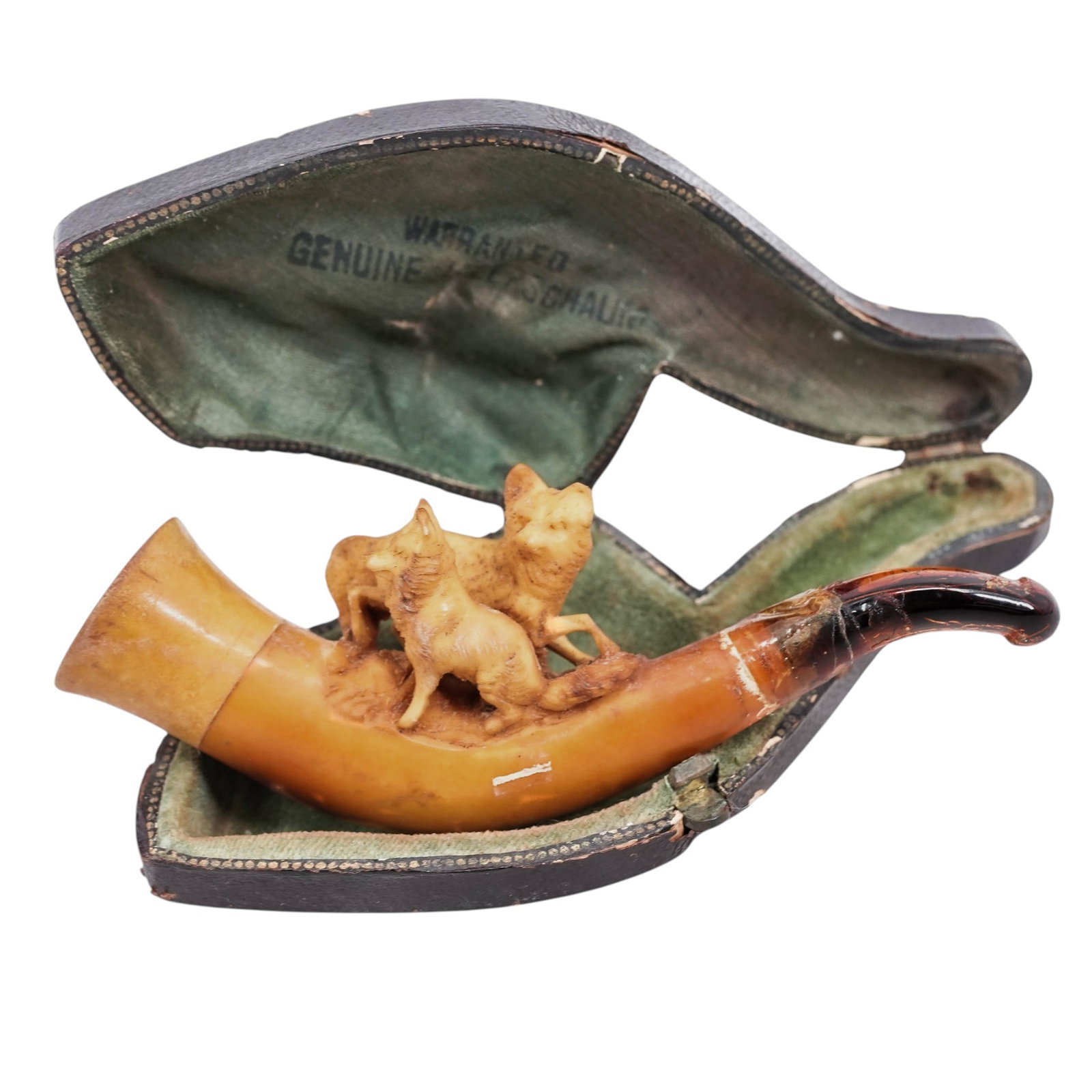 Antique Carved Genuine Meerschaum Smoking Pipe w/ Case (1 of 8)