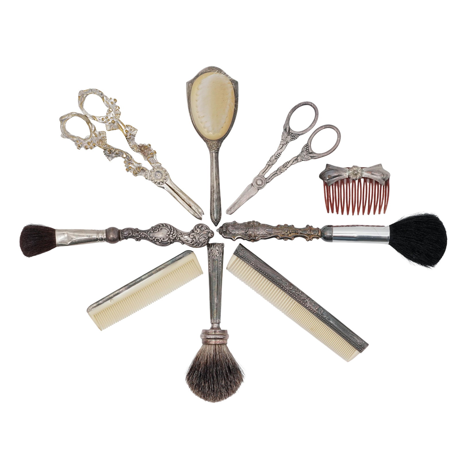 (9 pcs) Antique Silver Plate and Sterling Grooming Tools (1 of 14)