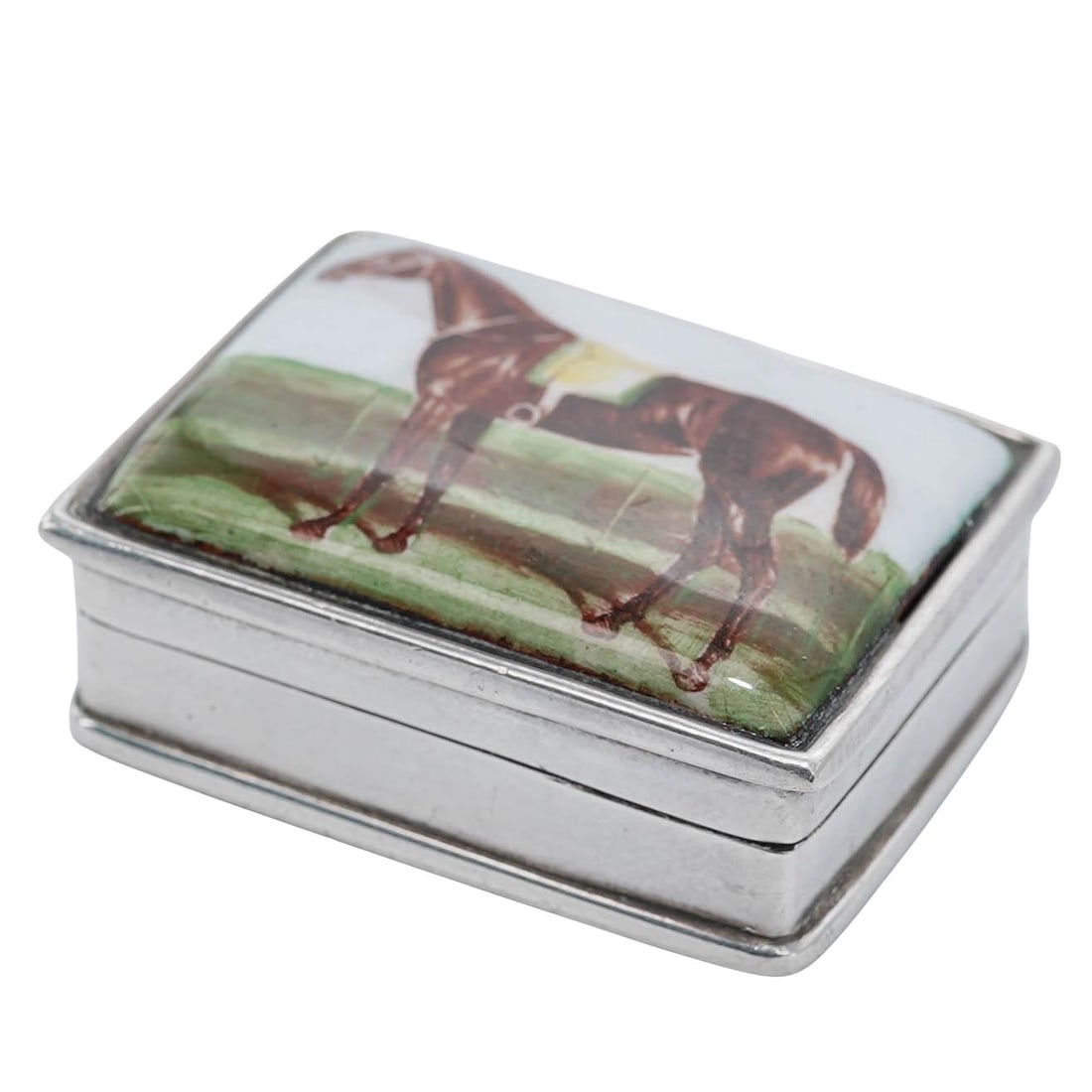 Vintage Enameled Racehorse Sterling Pill Box (1 of 5)