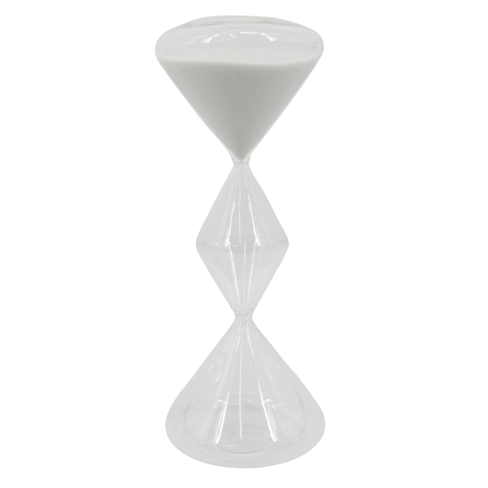 Triple Chamber Glass Geometric Hourglass: Triple Chamber Glass Geometric Hourglass20th Cent.This triple chamber glass geometric hourglass features three distinct hand-blown glass chambers, which create a more complex visual flow as the sand p