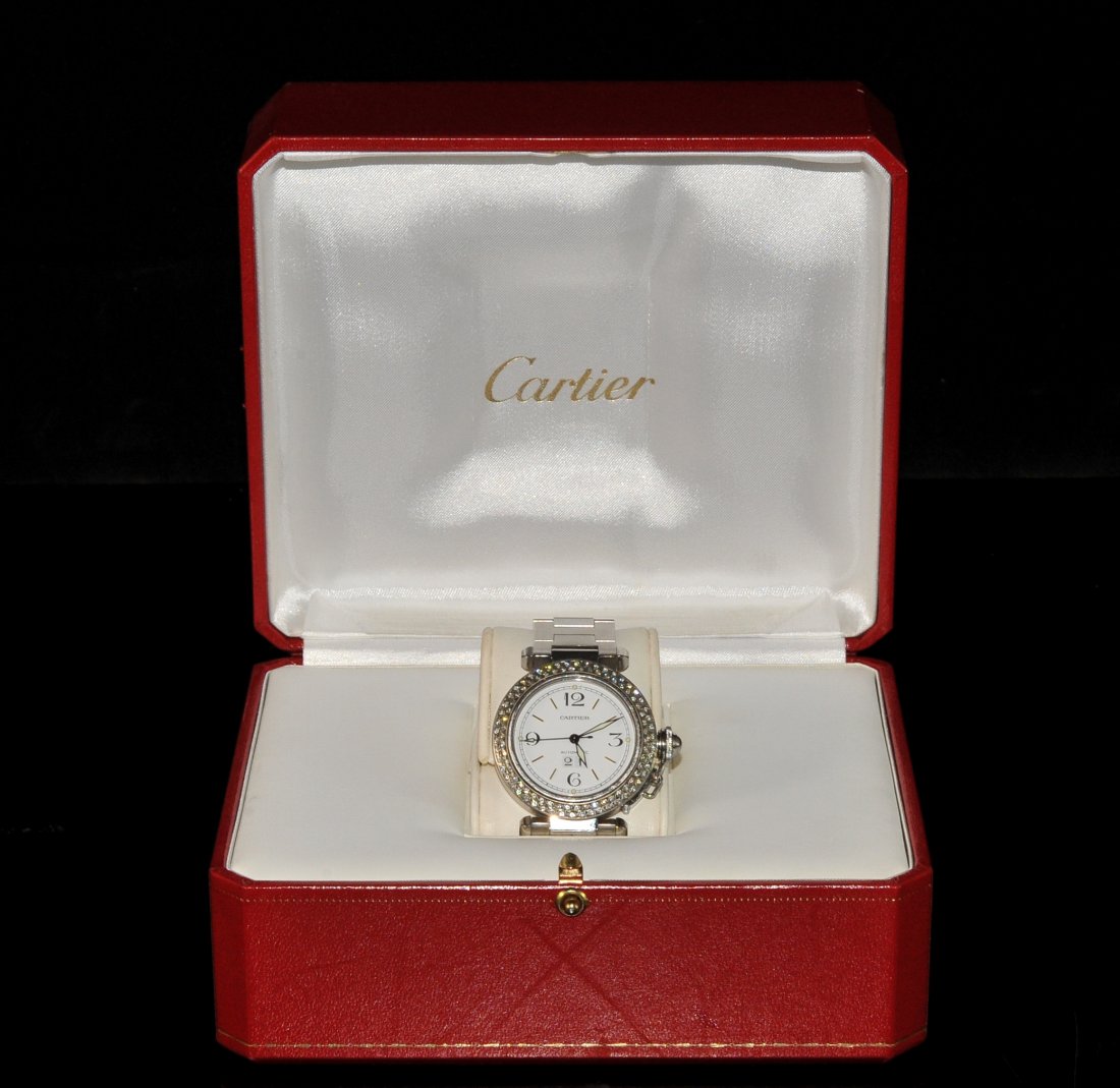 Ladies stainless Cartier Pasha with diamond bezel