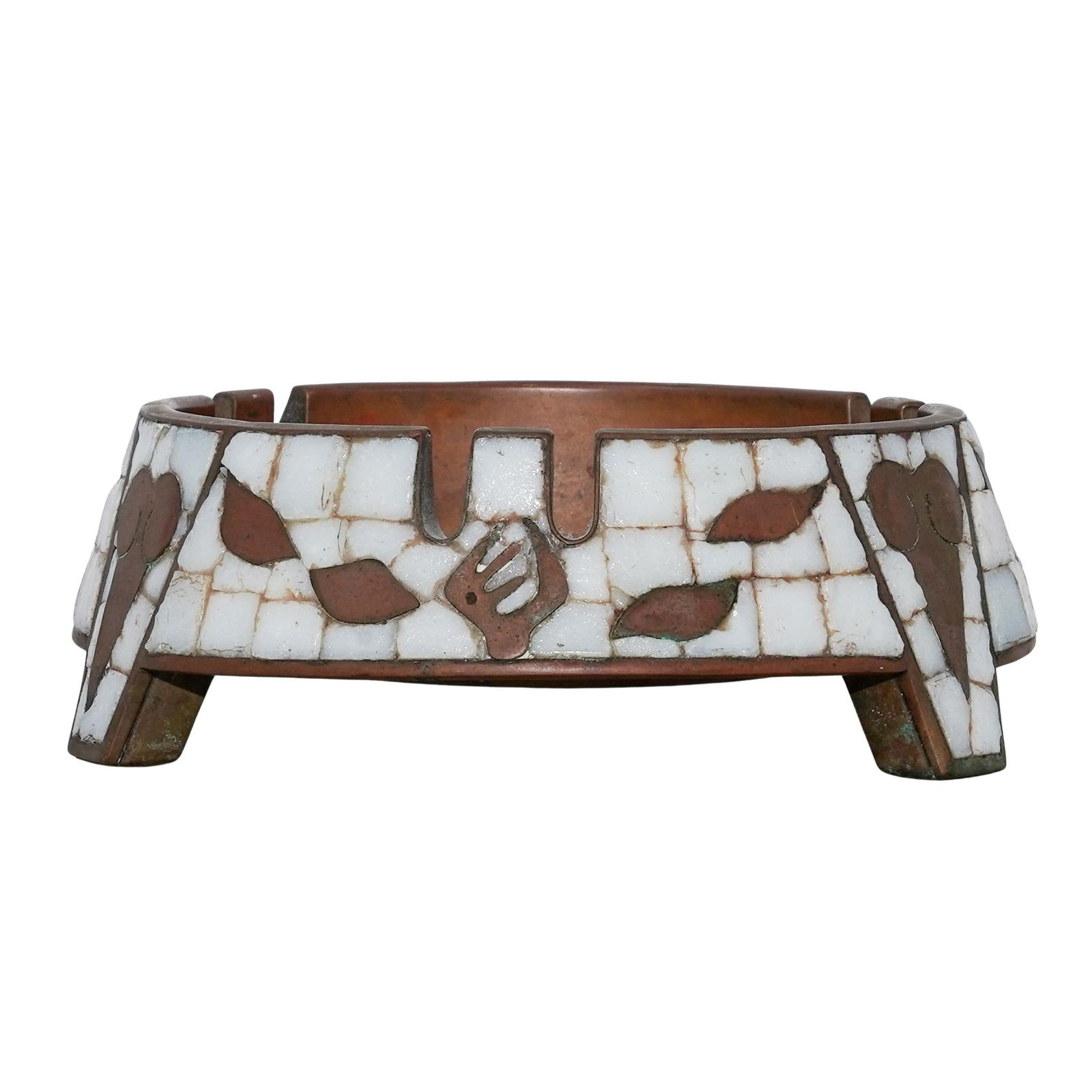 Salvador Teran (Mexican, 1920-1974) Brass and Mosaic Bowl: Salvador Teran (Mexican, 1920-1974) Brass and Mosaic Bowl20th century, MexicanSalvador Teran was founding member of "Los Castillo" workshop. The bowl constructed with brass frame and decorated with wh