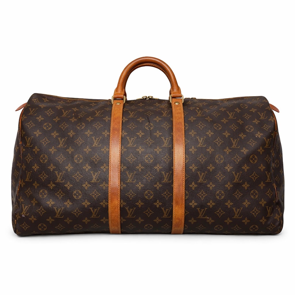 Louis Vuitton Keepall 55 Monogram Canvas Travel Bag: Louis Vuitton Keepall 55 Monogram Canvas Travel Bag20th century, FrenchLouis Vuitton Keepall duffel bag in the iconic Monogram. Crafted from durable, water-resistant coated canvas with natural cowhide