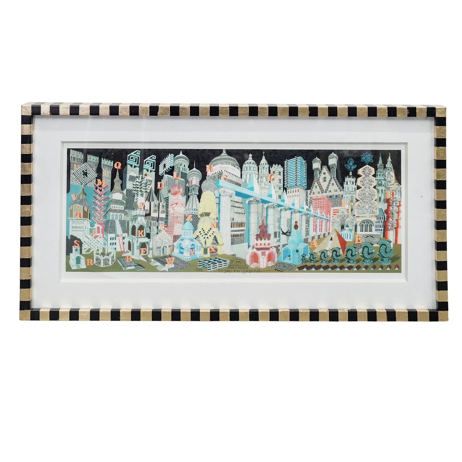 Pedro Friedeberg (Mexican b. 1936) "Arquitectura Alfabetizada" Op Art Serigraph: Pedro Friedeberg (Mexican b. 1936) "Arquitectura Alfabetizada" Op Art Serigraph20th century, MexicanGeometric optic color serigraph titled "Arquitectura Alfabetizada" hand signed and numbered 2/42Pedr
