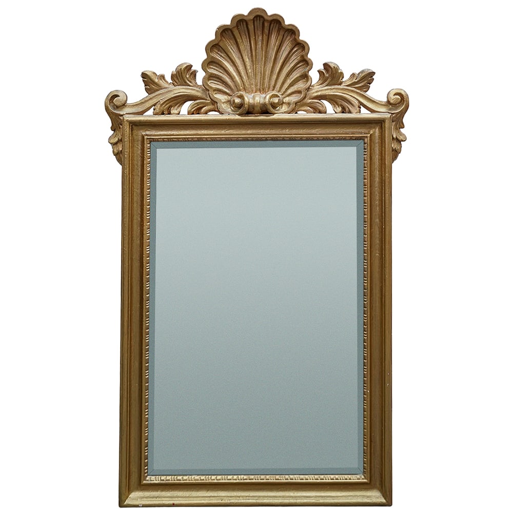 LaBarge Gilt Wood Wall Mirror: LaBarge Gilt Wood Wall MirrorMid to late 20th century, AmericanLaBarge gilt wood wall mirror with a carved shell motif pediment at the top center.H 47.5" x W 29"