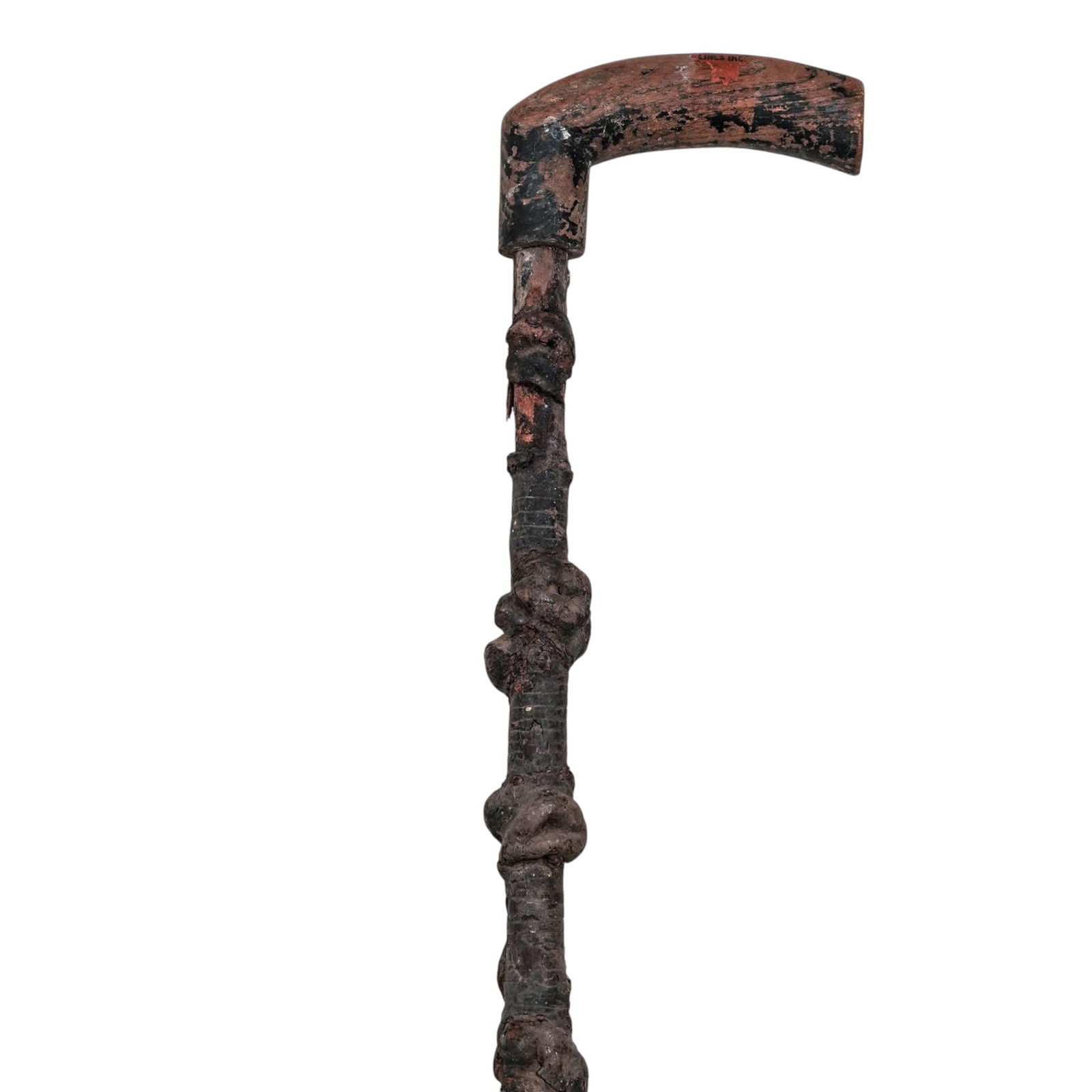 Irish Blackthorn Wood Cane: Irish Blackthorn Wood Cane20th century, IrishHandmade cane crafted from Irish Blackthorn wood with a cast iron ring at the bottom.H: 31" x W: 4"