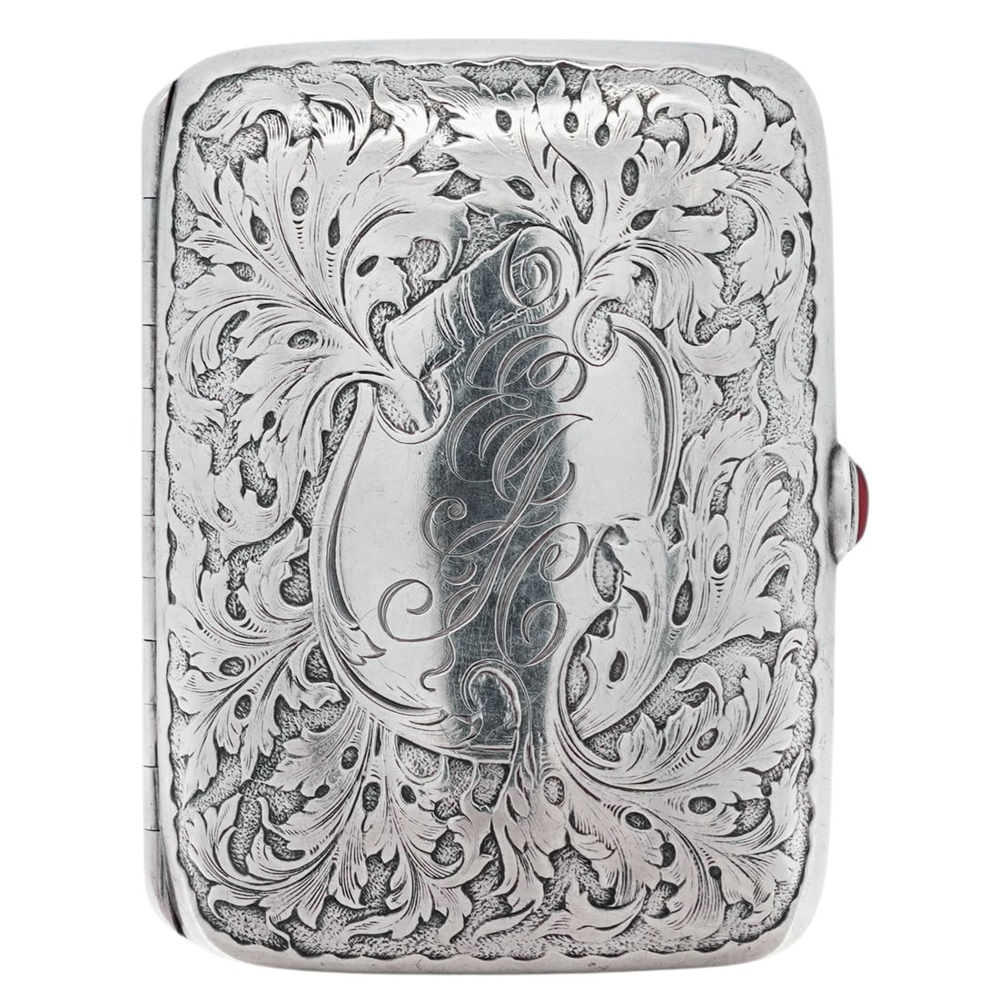 Watrous Manufacturing Co. Sterling Silver Engraved Cigarette Case: Watrous Manufacturing Co. Sterling Silver Engraved Cigarette Case1900–1920, USASterling silver rectangular cigarette case produced by the Watrous Manufacturing Company, featuring dense hand-engraved