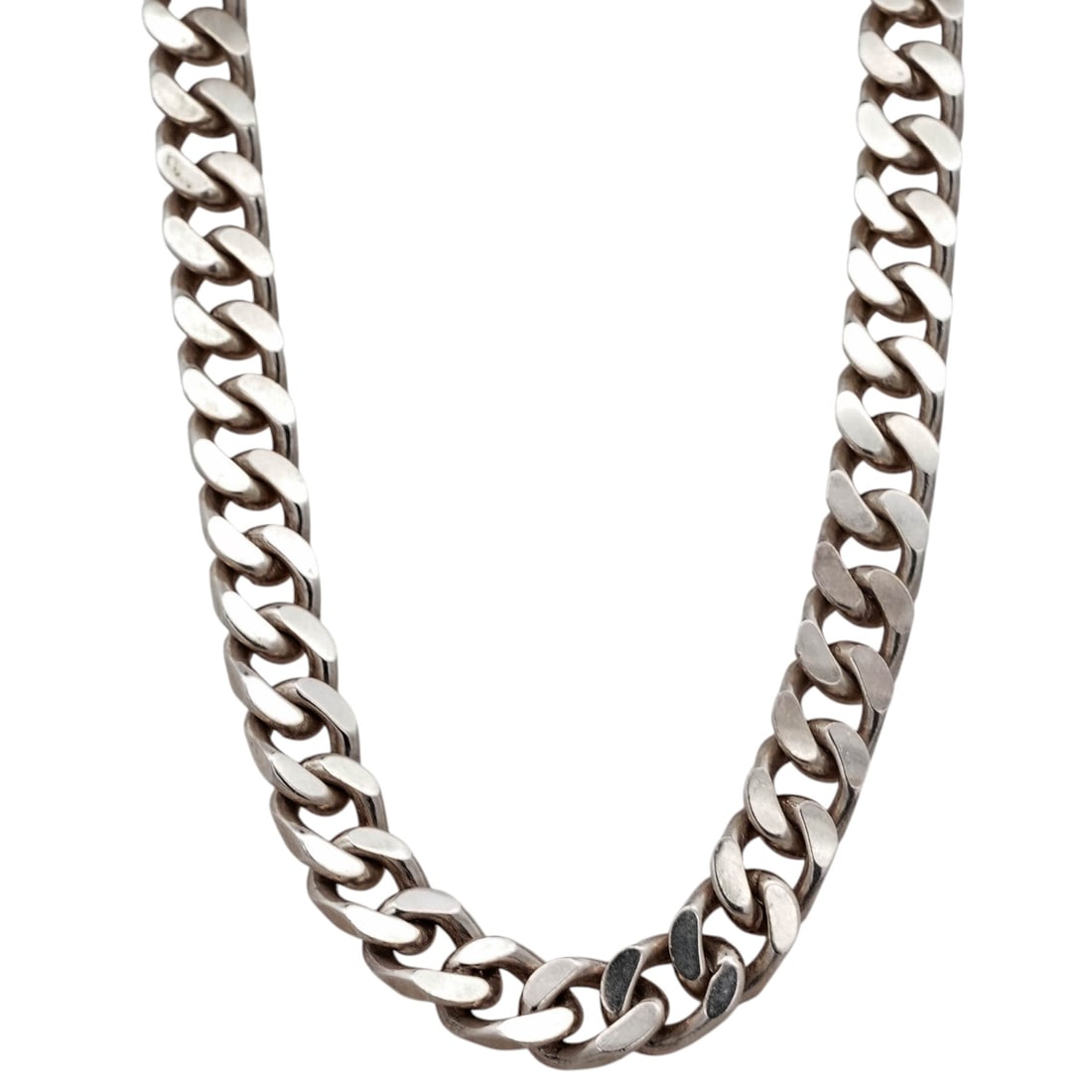 Italian Sterling Silver Flat Curb Chain Necklace: Italian Sterling Silver Flat Curb Chain Necklace1980s–1990s, ItalyItalian sterling silver flat curb chain necklace with flat interlocking links and lobster clasp. Stamped “925 ITALY” and ill