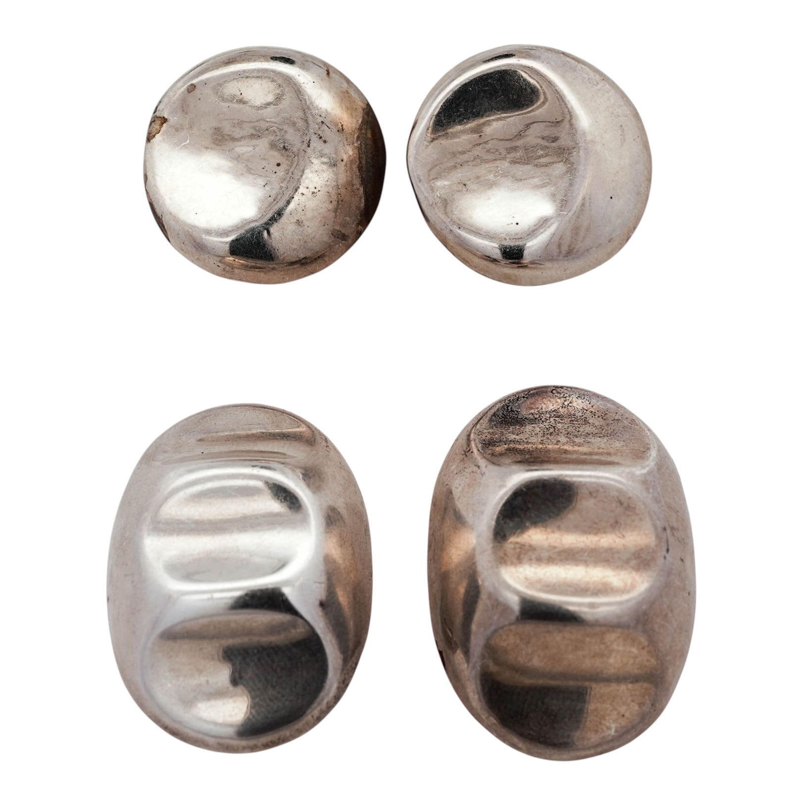 (2 pairs) Vintage Mexican Sterling Silver Modernist Earrings: (2 pairs) Vintage Mexican Sterling Silver Modernist Earrings1970s, MexicoVintage Mexican sterling silver earrings in modernist abstract form. One pair of larger sculptural stud-style pieces with clip