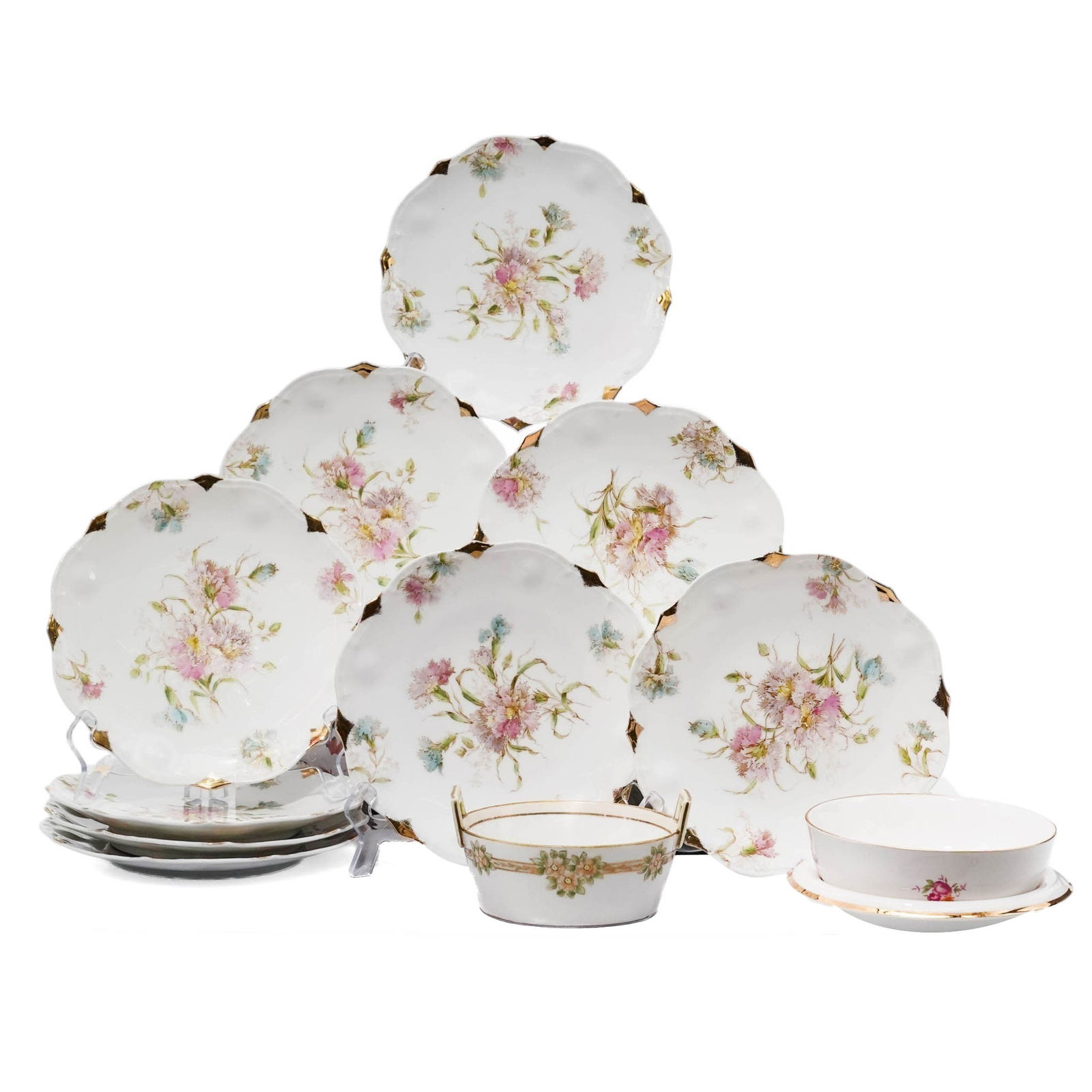 (12 Pc) Antique Austrian Floral Porcelain Plates Grouping: (12 Pc) Antique Austrian Floral Porcelain Plates Grouping20th Century(12 Pc) Antique Austrian Floral Porcelain Plates Grouping. Includes:(9 Pc) Antique Austrian Springer & Co. Elbogen porcelain plates