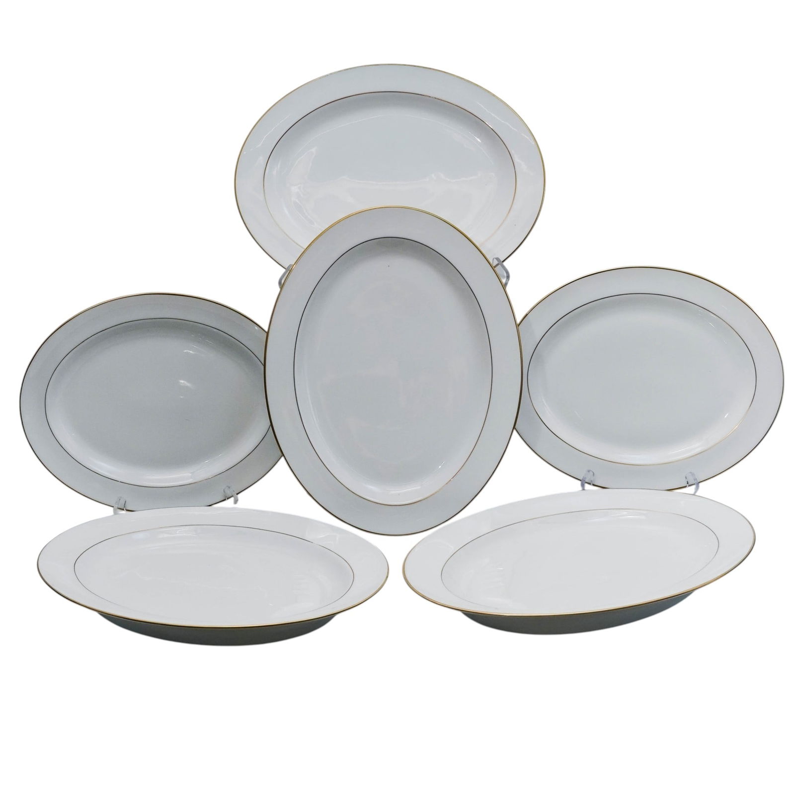 (6 Pc) Bernardaud Limoges "Palmyre" Oval Serving Platters: (6 Pc) Bernardaud Limoges "Palmyre" Oval Serving Platters20th Century, France.(6 Pc) Bernardaud Limoges "Palmyre" Oval Serving Platters. In white porcelain with gilt rim. Includes a total of six platt