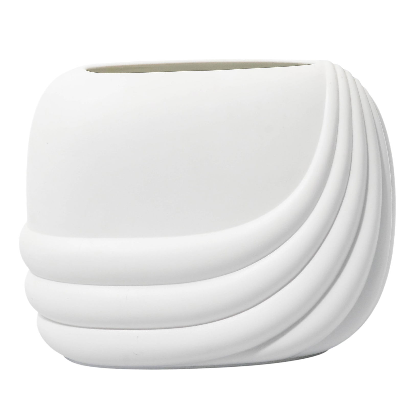 Rosenthal Studio-Linie Uta Feyl Vase: Rosenthal Studio-Linie Uta Feyl Vasecirca 1970s-1980s, GermanWhite porcelain with a matte finish on the outside and glazed interior. It features a curved geometric shape and a distinctive or "draped"