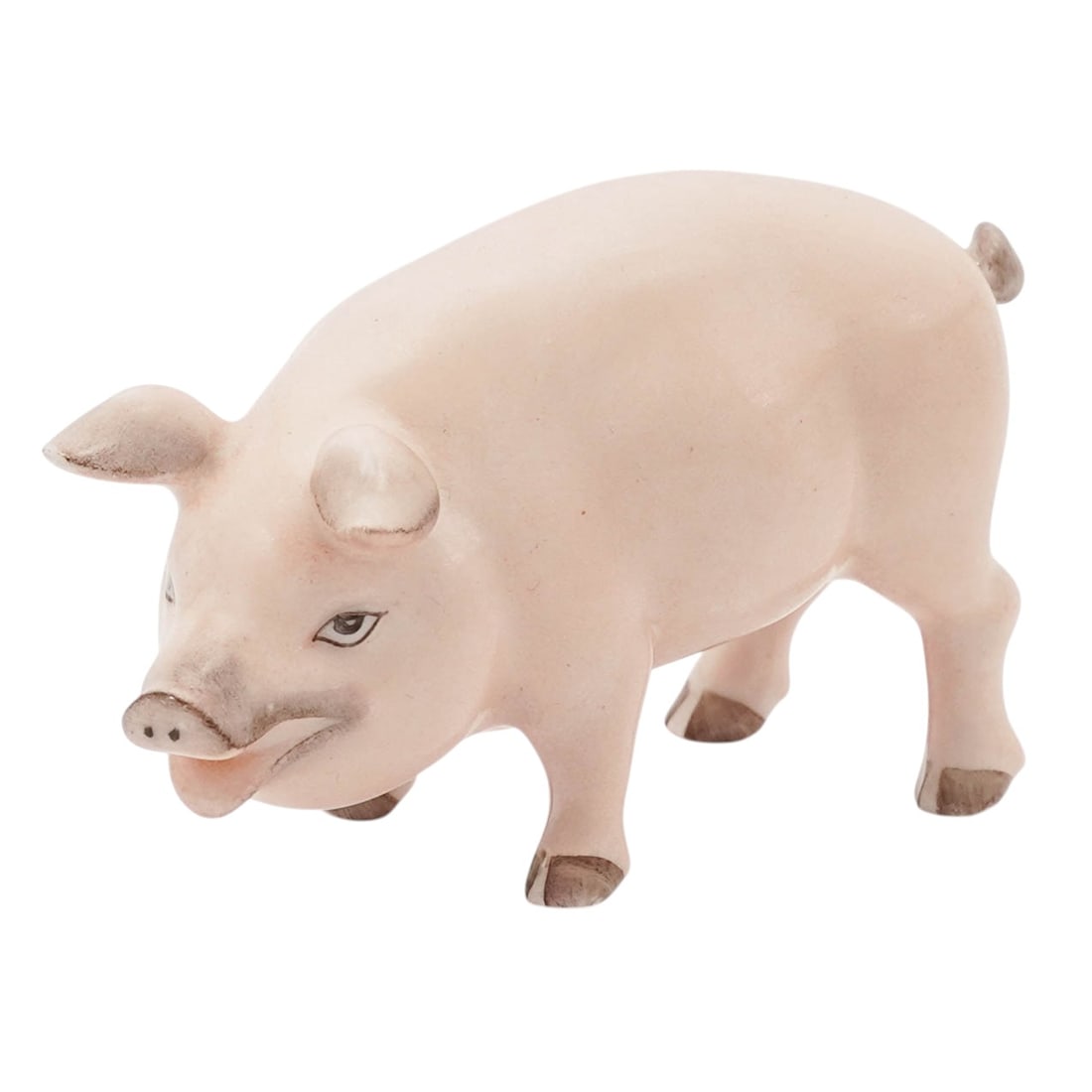 Herend Porcelain Pig Figurine: Herend Porcelain Pig Figurine20th century, HungaryHerend pig figurine, marked and numbered on the bottom with blue Herend logo.The piece is a naturalistic version with soft pink tones and hand painted