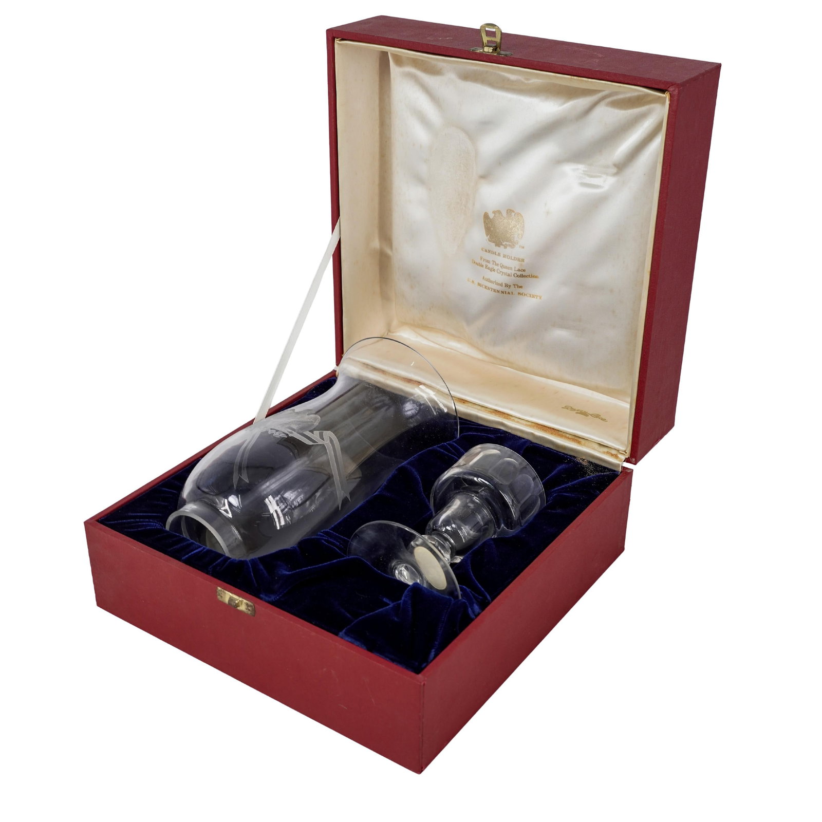 U.S. Bicentennial Society Queen Lace Double Eagle Crystal Candle Holder: U.S. Bicentennial Society Queen Lace Double Eagle Crystal Candle Holder1976, GermanyThe hurricane set is a Double Eagle Crystal collection candle holder from Queen Lace Crystal specifically Authorized