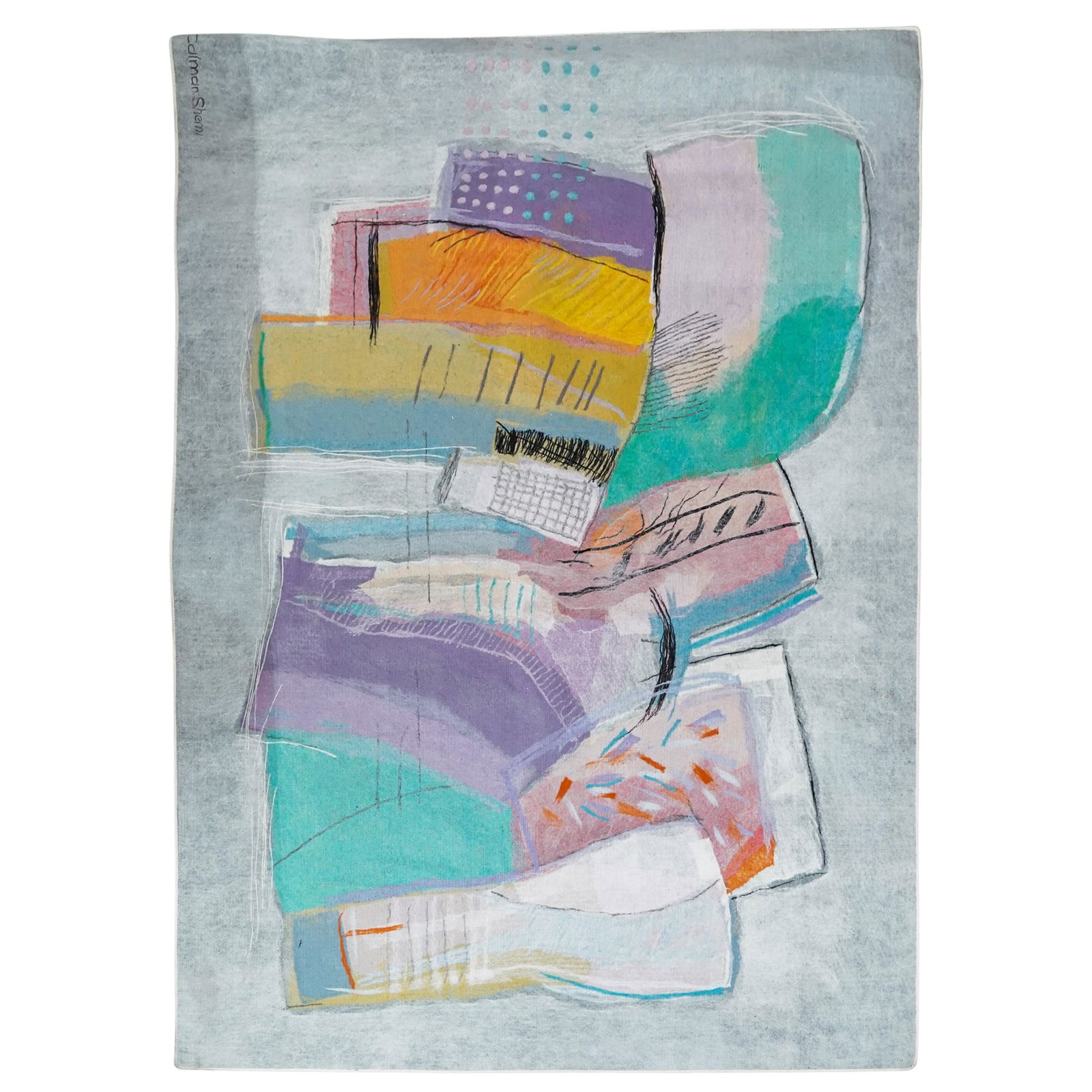 Calman Shemi (Argentinian, 1939-2025) "Papier Mache" Abstract Soft Painting: Calman Shemi (Argentinian, 1939-2025) "Papier Mache" Abstract Soft Painting20th century, ArgentinianAn abstract tapestry/soft painting featuring hand-dyed fibers on a canvas backing by artist Calman S