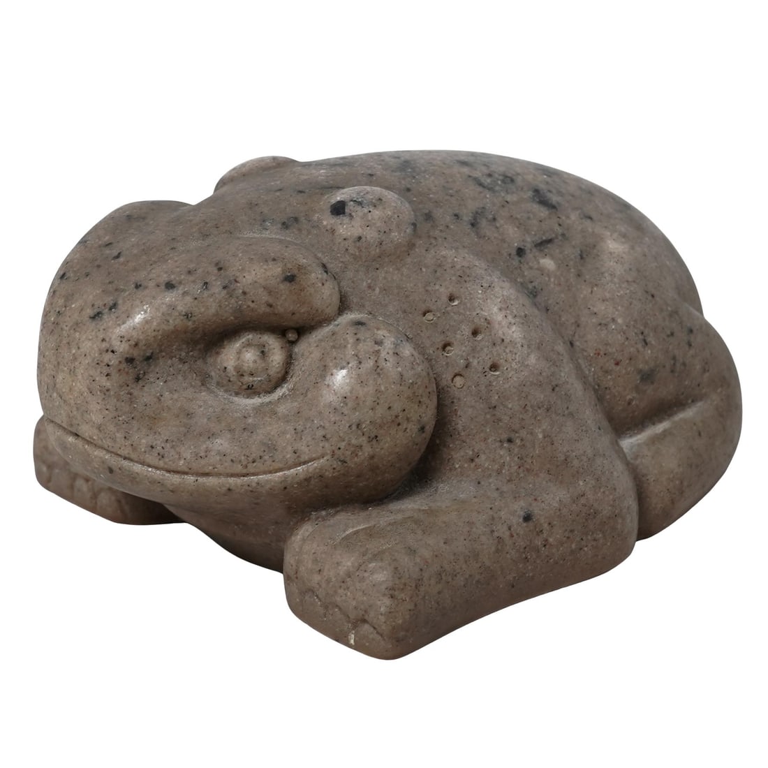 Vintage Carved Stone Toad Figurine: Vintage Carved Stone Toad FigurineMid 20th centuryThe piece features a minimalist, grounded design with stylized, heavy-lidded eyes and a symmetrical posture, characteristic of 20th-century folk-art s