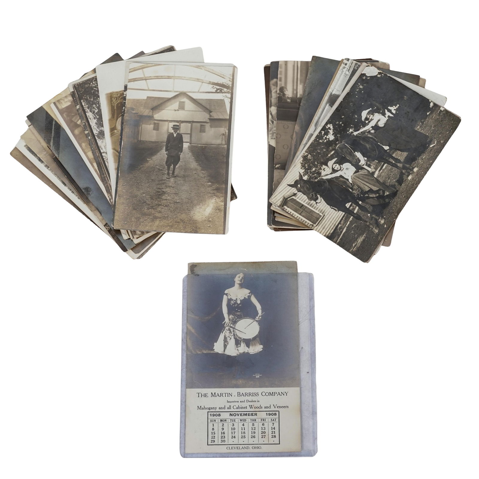 (25 pcs) Antique RPPC Postcard & Advertising Ephemera Group: (25 pcs) Antique RPPC Postcard & Advertising Ephemera GroupLate 19th- early 20th century, AmericanThis collection consists of 25 original Real Photo Postcards (RPPCs) and advertising ephemera, compris