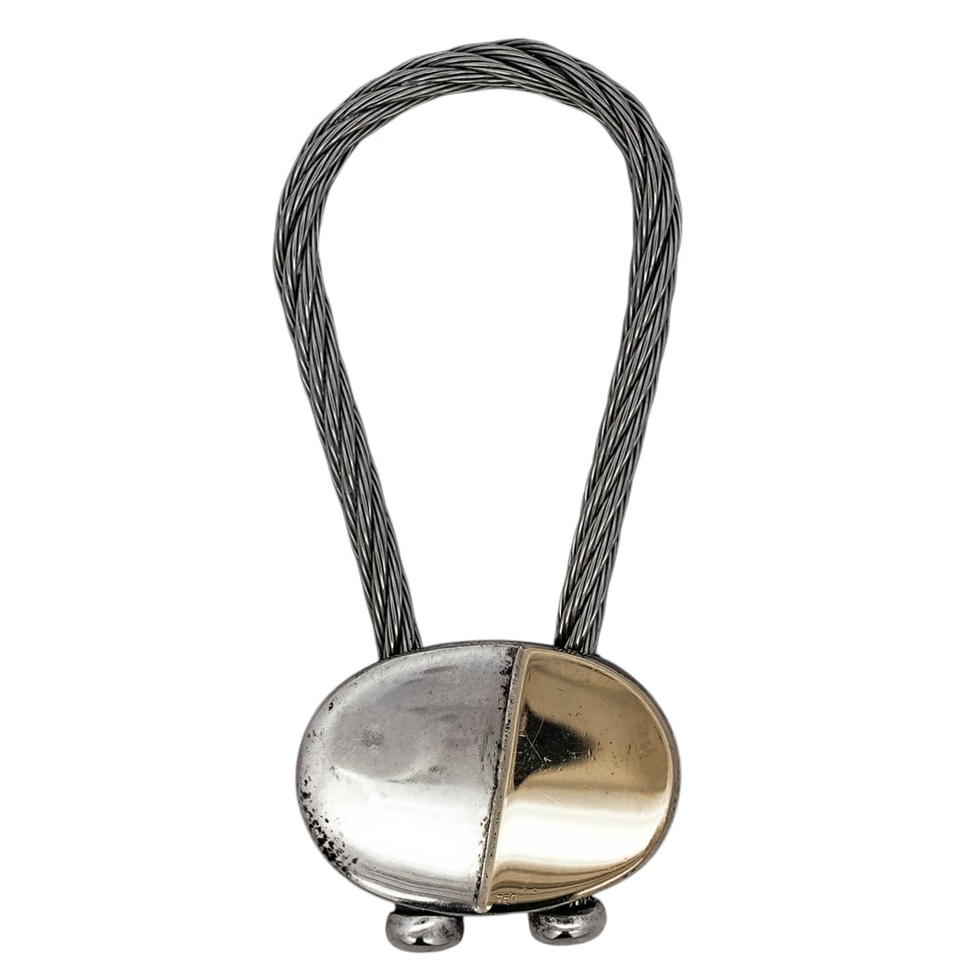Italian Sterling Silver Cable Keychain: Italian Sterling Silver Cable KeychainLate 20th century; ItalyItalian sterling silver cable keychain constructed with twin twisted wire cables terminating in polished cylindrical end caps. The central