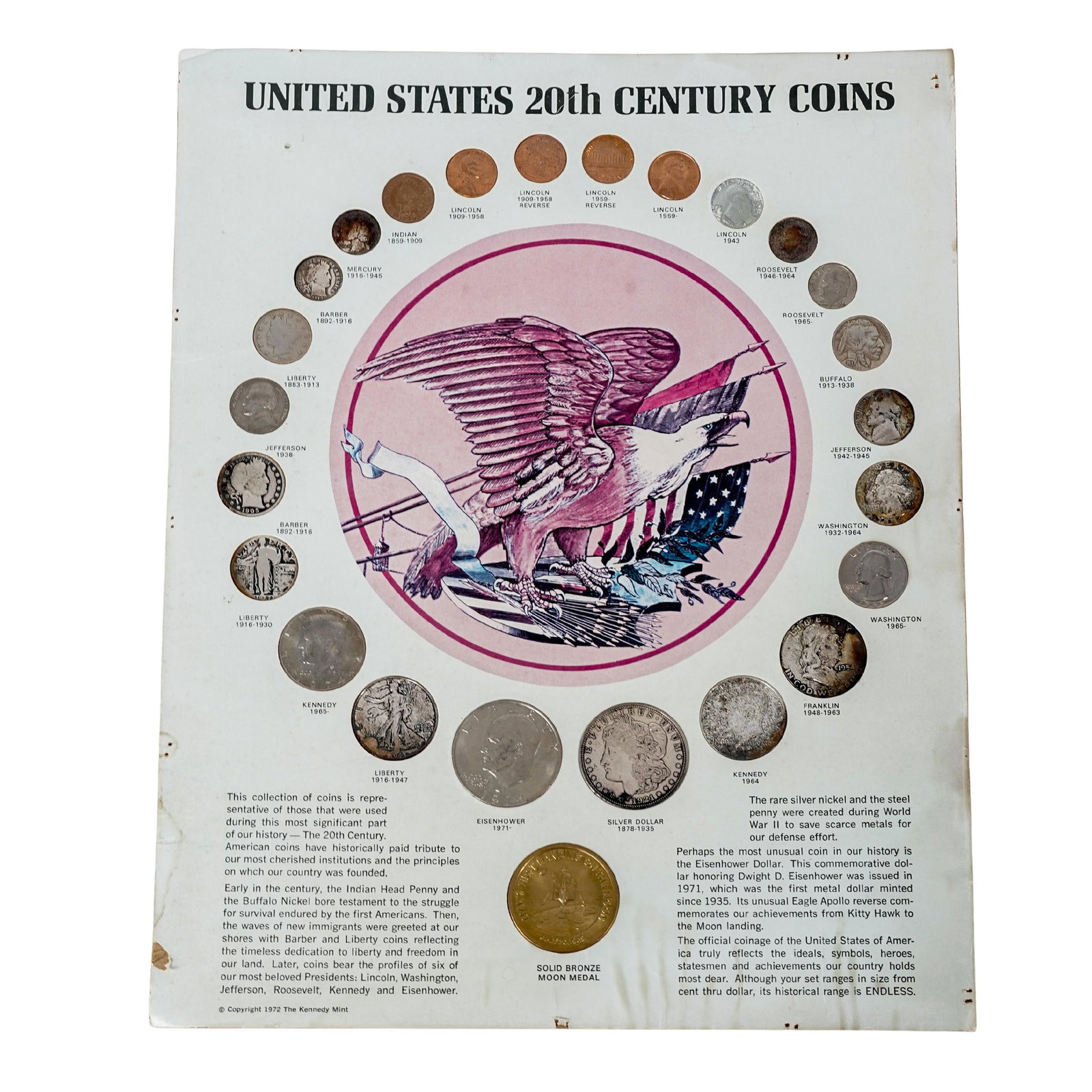 Kennedy Mint "US 20th Cent. Coins" Collection: Kennedy Mint "US 20th Cent. Coins" Collection1972, AmericanThe Kennedy Mint "United States 20th Century Coins" mounted card collection. Features various American coinage from the 20th century and a so