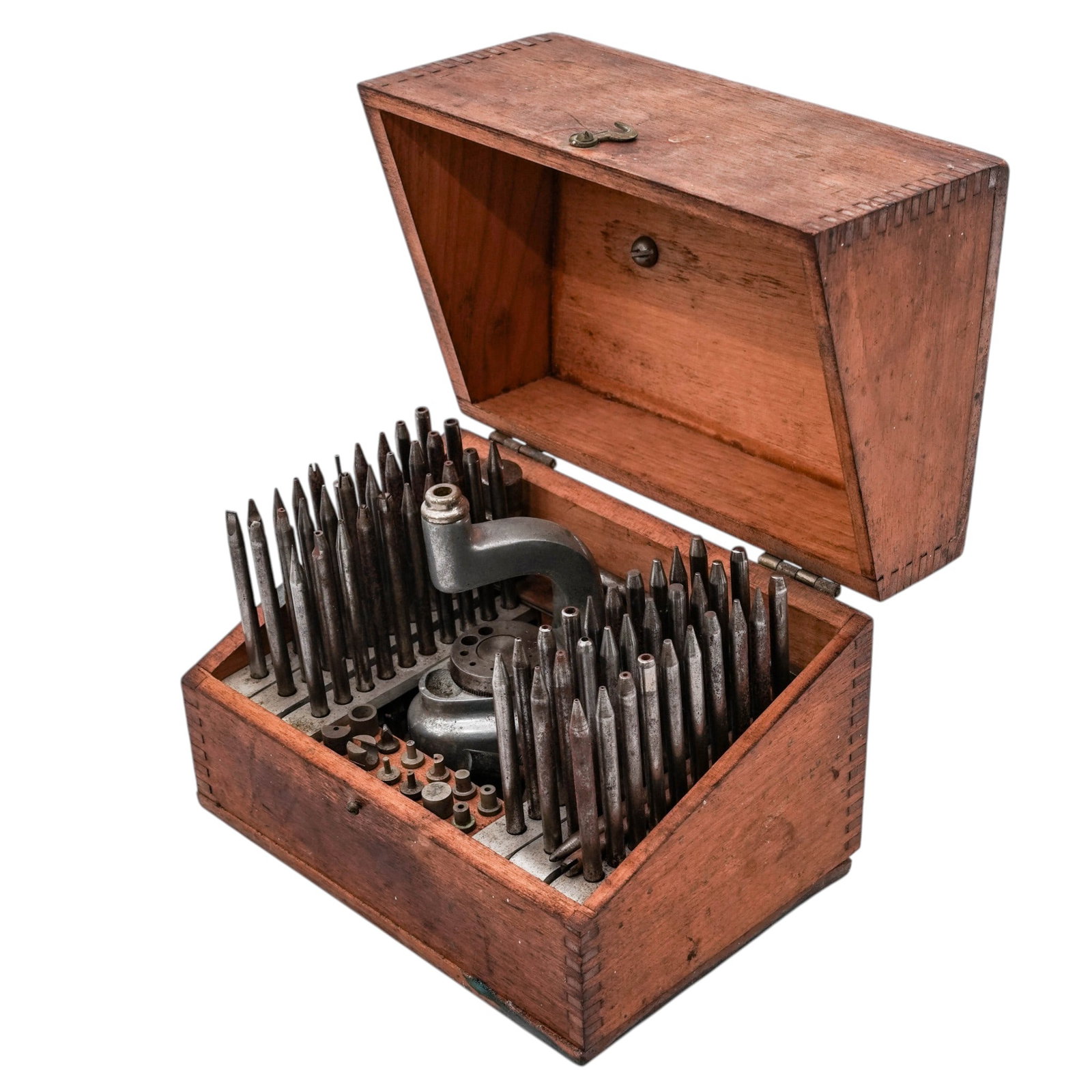 Vintage L&R Manufacturing Co. Watchmaker's Staking Tool Set: Vintage L&R Manufacturing Co. Watchmaker's Staking Tool SetMid 20th century, AmericanVintage watchmaker’s kit used for precision horological repairs. It includes tools such as an anvil and a large n