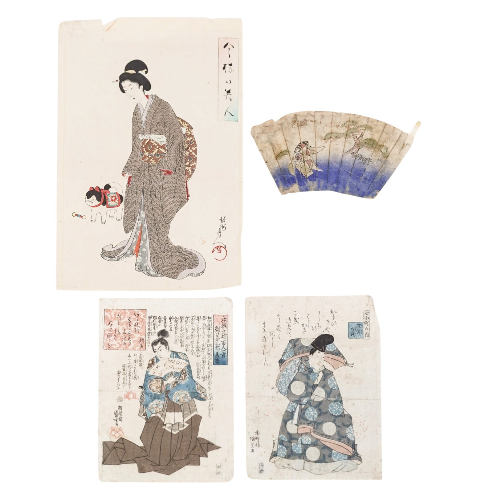 (4 pcs) Japanese Meiji Woodblock Prints: (4 pcs) Japanese Meiji Woodblock PrintsLate 19th- early 20th century, Japanese(4 Pc) Japanese Woodblock prints(1) Ukiyoe Fukeda Hatsujiro (publisher) woodblock print of a Japanese "bijin-ga" or "beaut