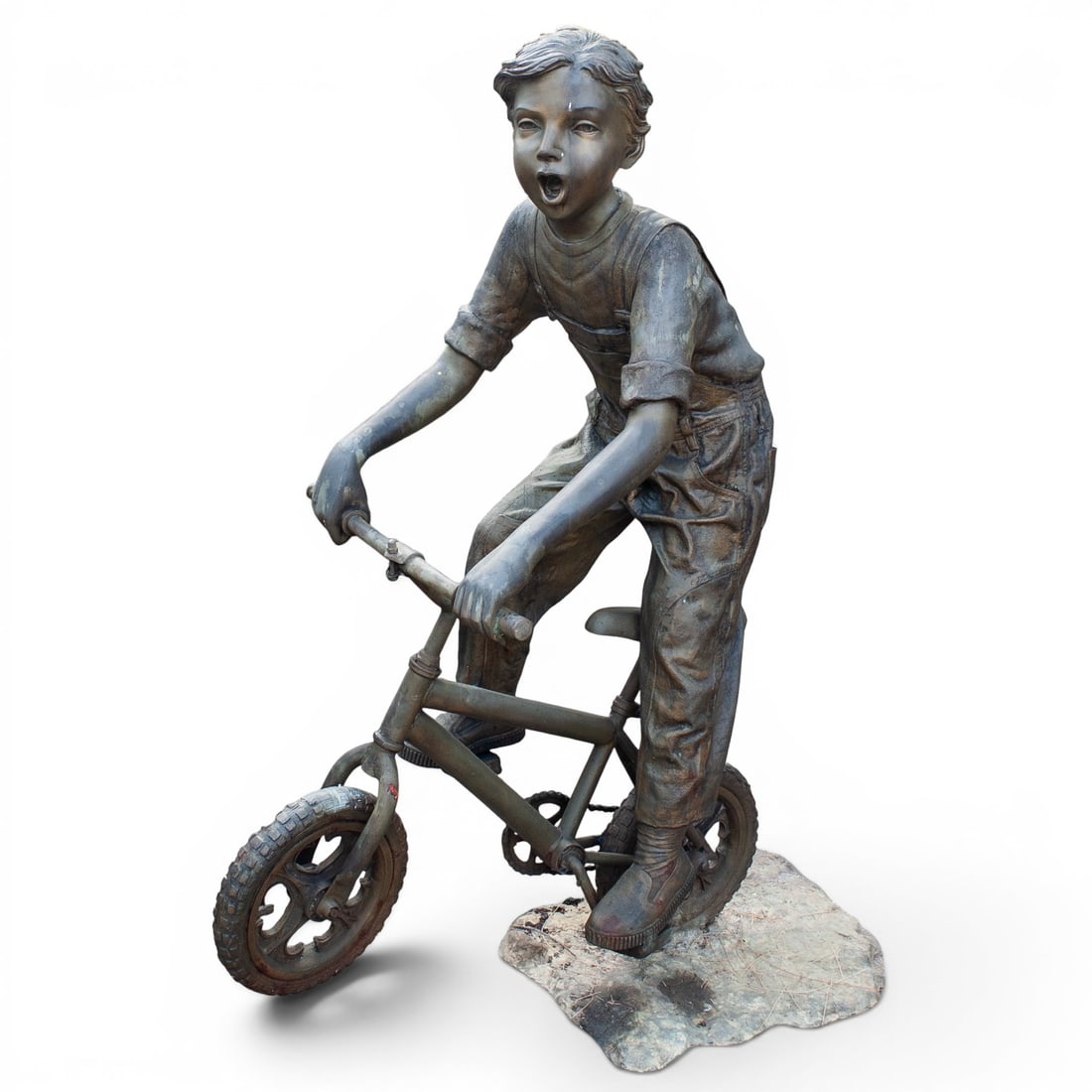 Large Garden Bronze Boy Riding A Bike Statue (1 of 5)