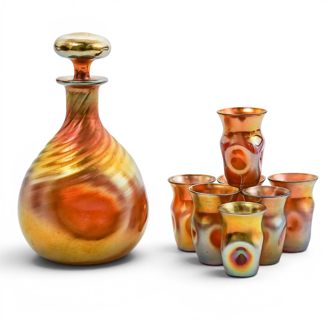 (8 pc) Steuben Gold Aurene Decanter & Seven Glasses (1 of 9)
