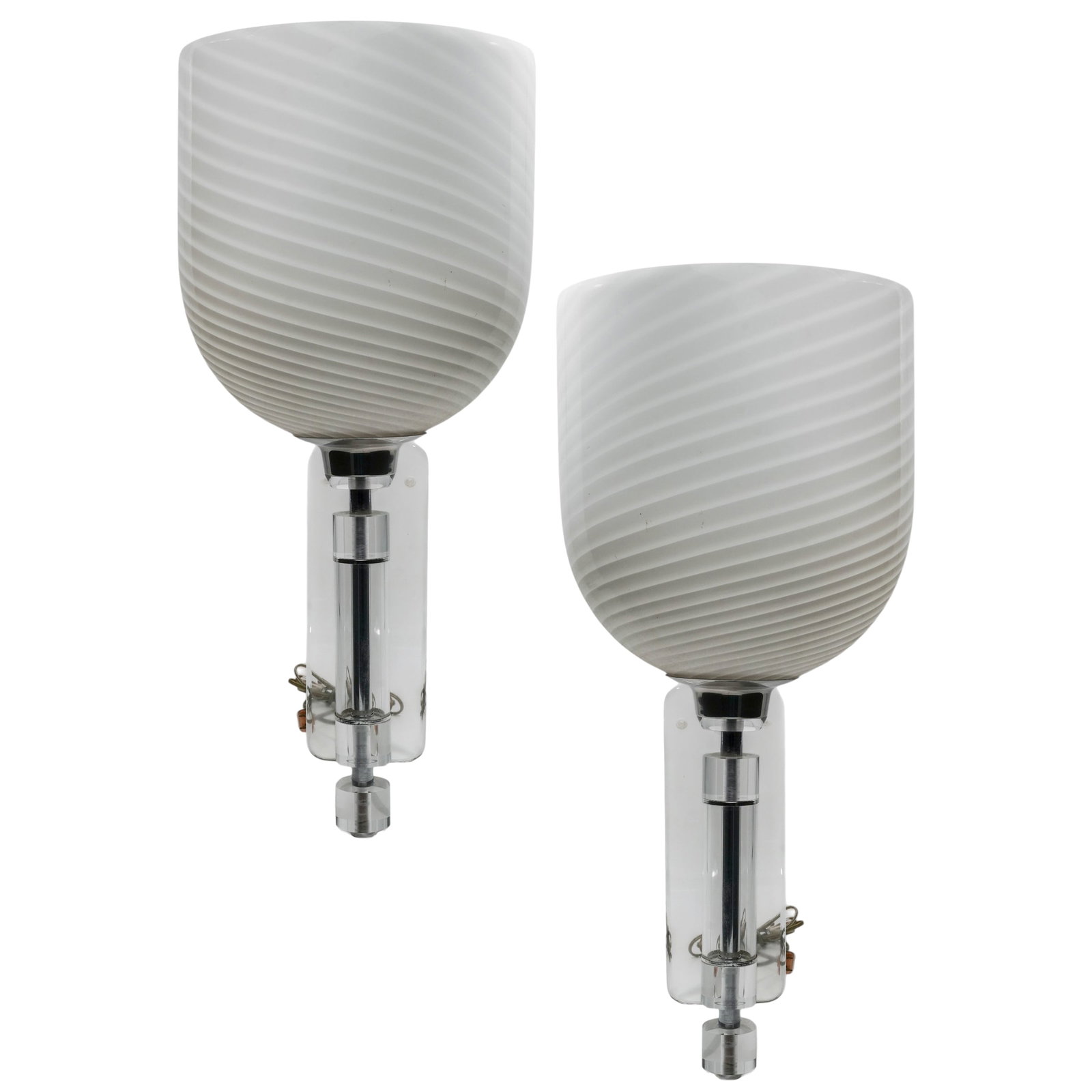 Pair Large Venini Vetri Murano Frosted-White Glass Sconces (1 of 6)