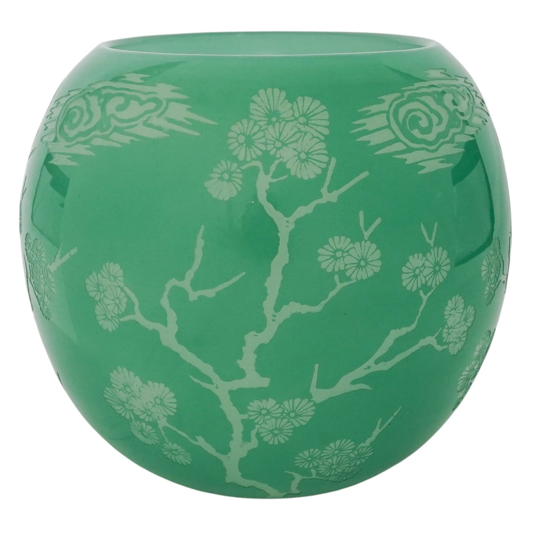 Steuben "Matsu" Acid-Etched Jade Over Alabaster Glass Vase (1 of 4)