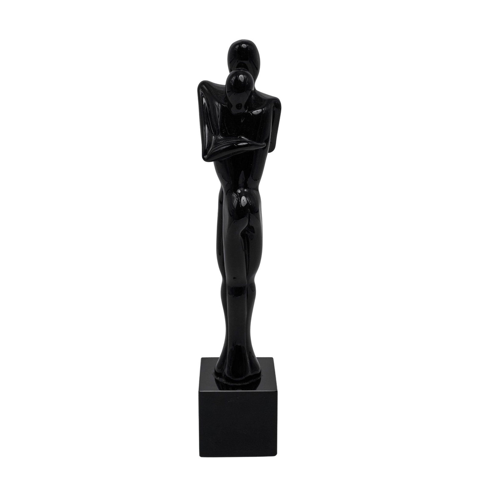 Murano Alfredo Rossi Black Glass Nude "Lovers Embrace" Sculpture: Murano Alfredo Rossi Black Glass Nude "Lovers Embrace" Sculpture C. 1950s, Italian Two stylized, fluid human forms appear intertwined, with one figure wrapping their arms around the shoulders and back