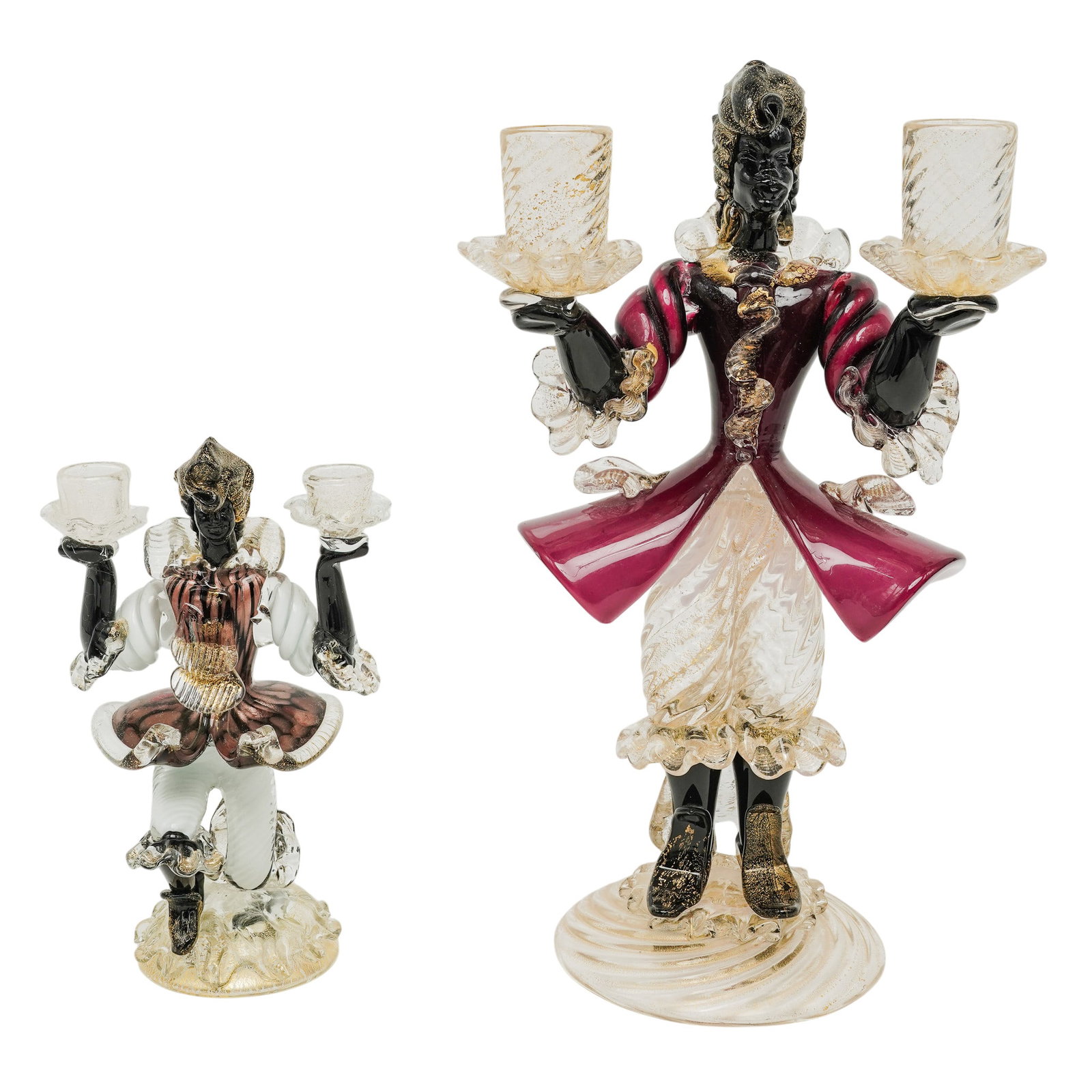 (2 pc) Venetian Murano Art Glass Blackamoor Figural Candelabras (1 of 7)