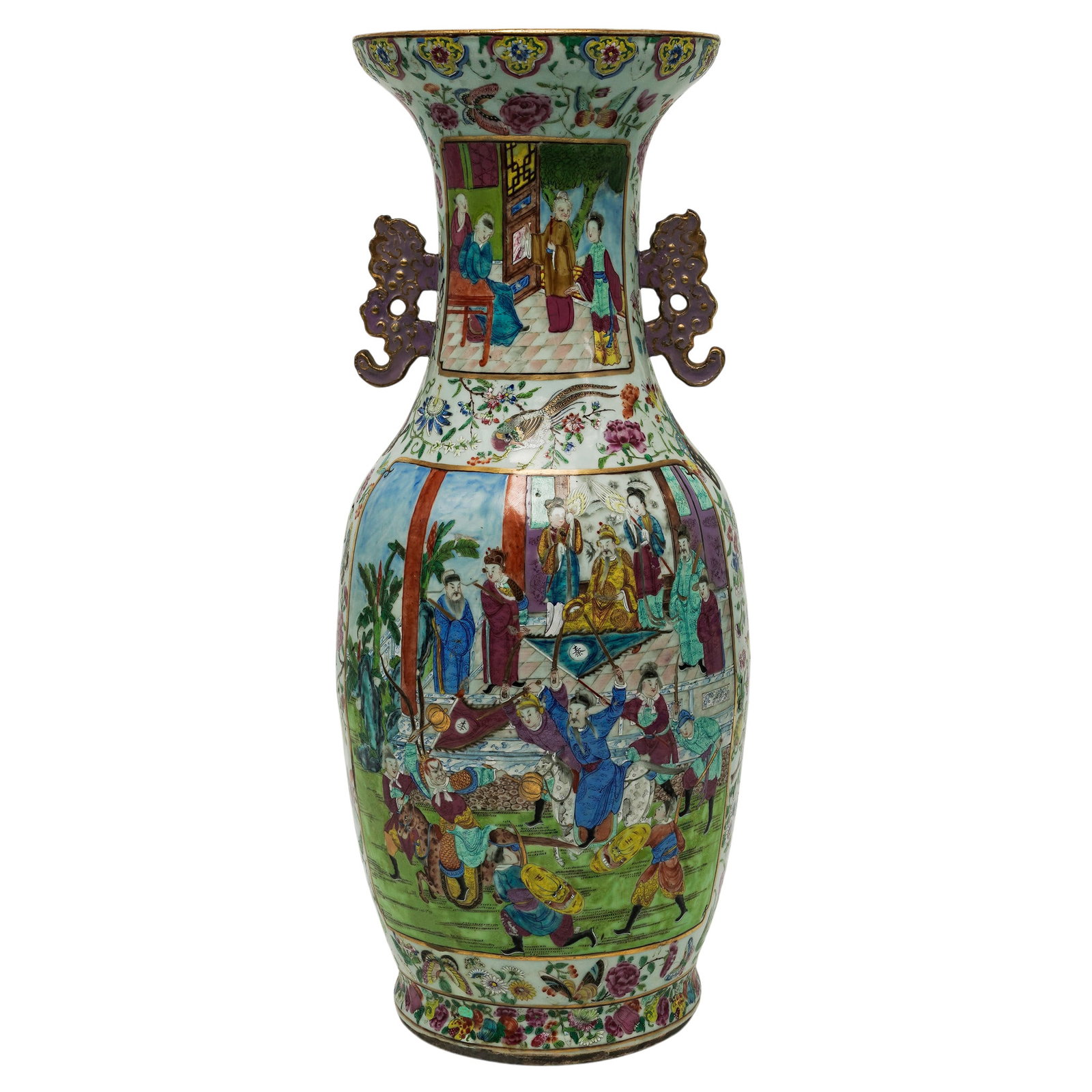 Large Antique Chinese Rose Medallion Celadon Porcelain Vase (1 of 7)