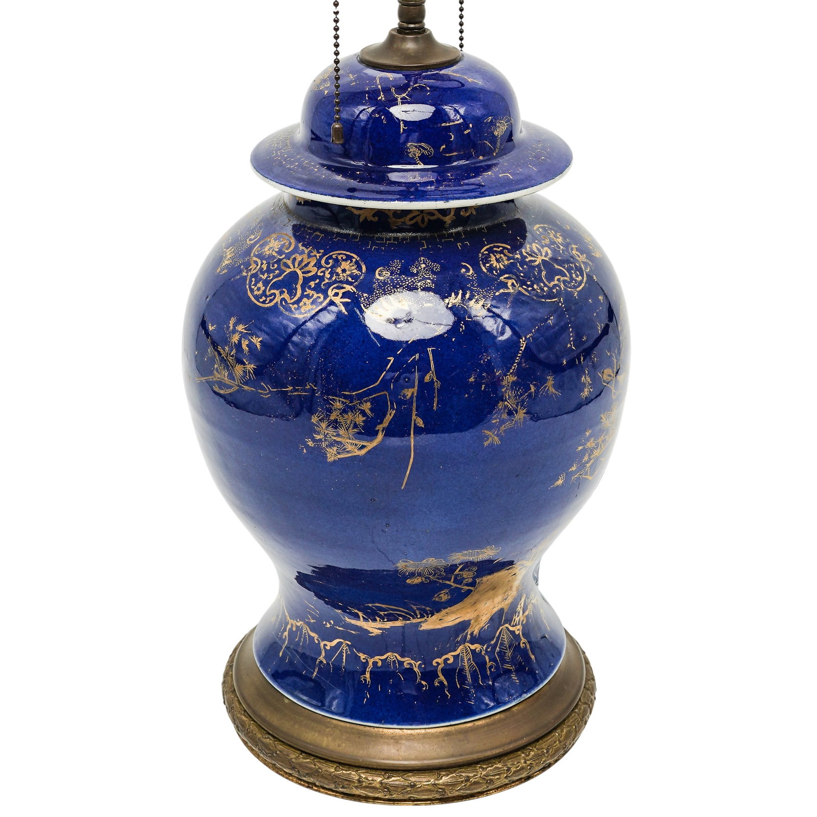 Antique Chinese Cobalt & Gold Porcelain Urn Lamp (1 of 5)
