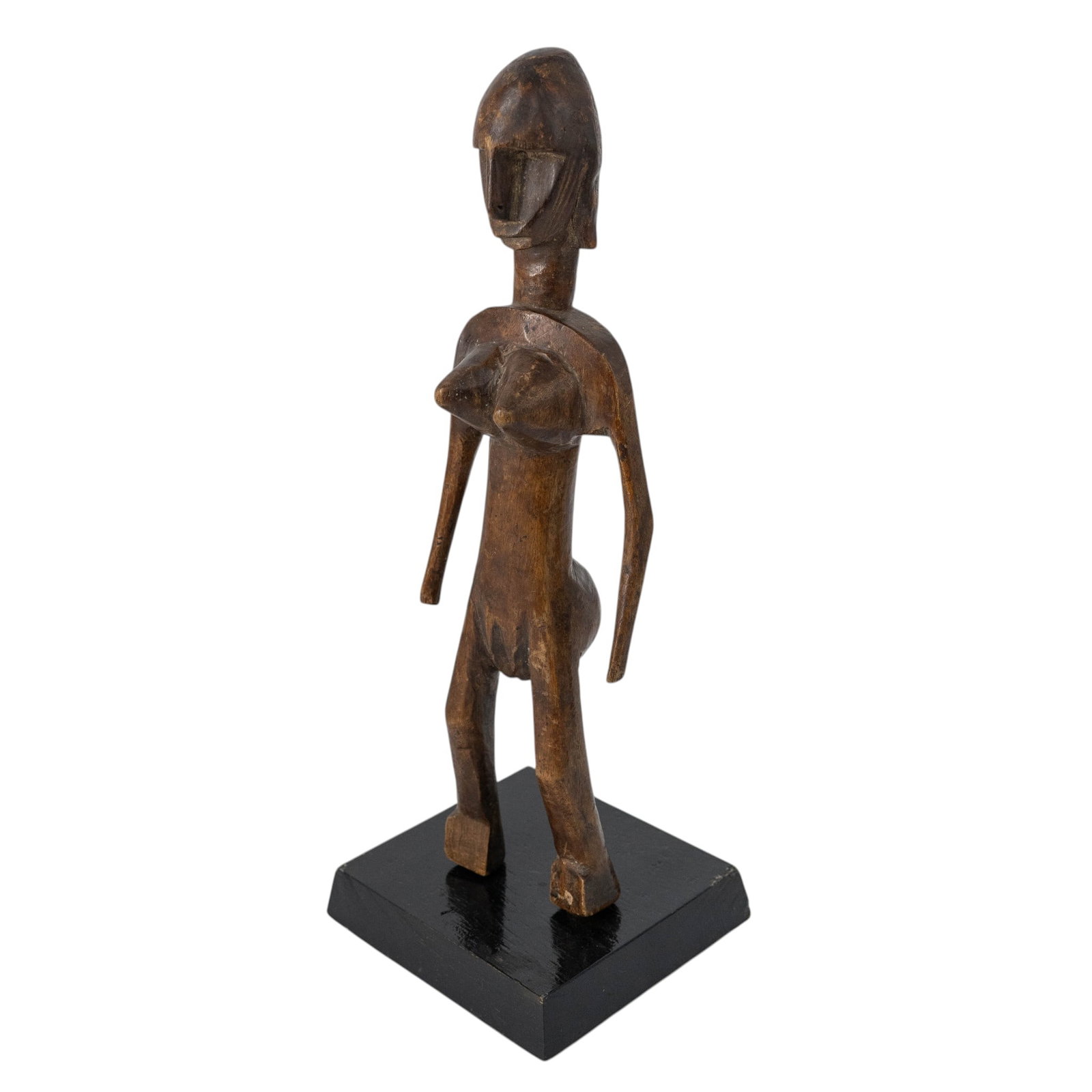 Fine Antique African Bamana Nyeleni Wood Figure: Fine Antique African Bamana Nyeleni Wood Figure Late 19th to early 20th, Mali A hand-carved wooden African tribal sculpture of a standing female figure, heavily stylized in the tradition of the Bamana